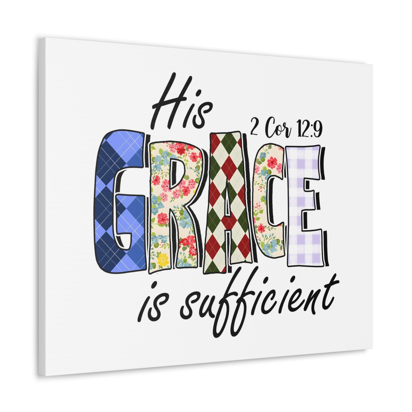 Scripture Walls 2 Corinthians 12:9 His Grace is Sufficient Bible Verse Canvas Christian Wall Art Ready to Hang Unframed-Express Your Love Gifts