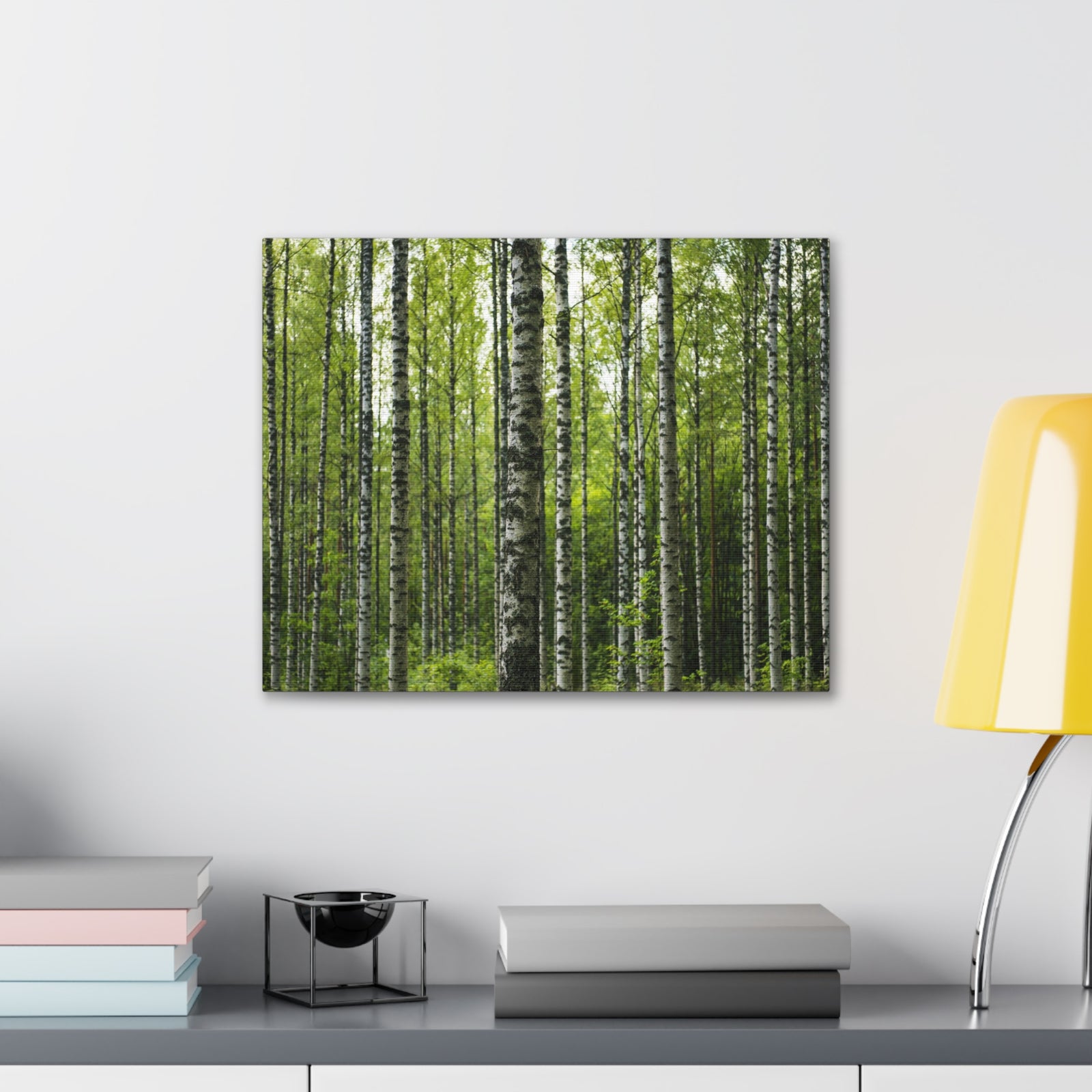 White Birch Trees in Green Forest Nature Wilderness Photography Canvas Wall Art for Home Decor Ready-to-Hang-Express Your Love Gifts