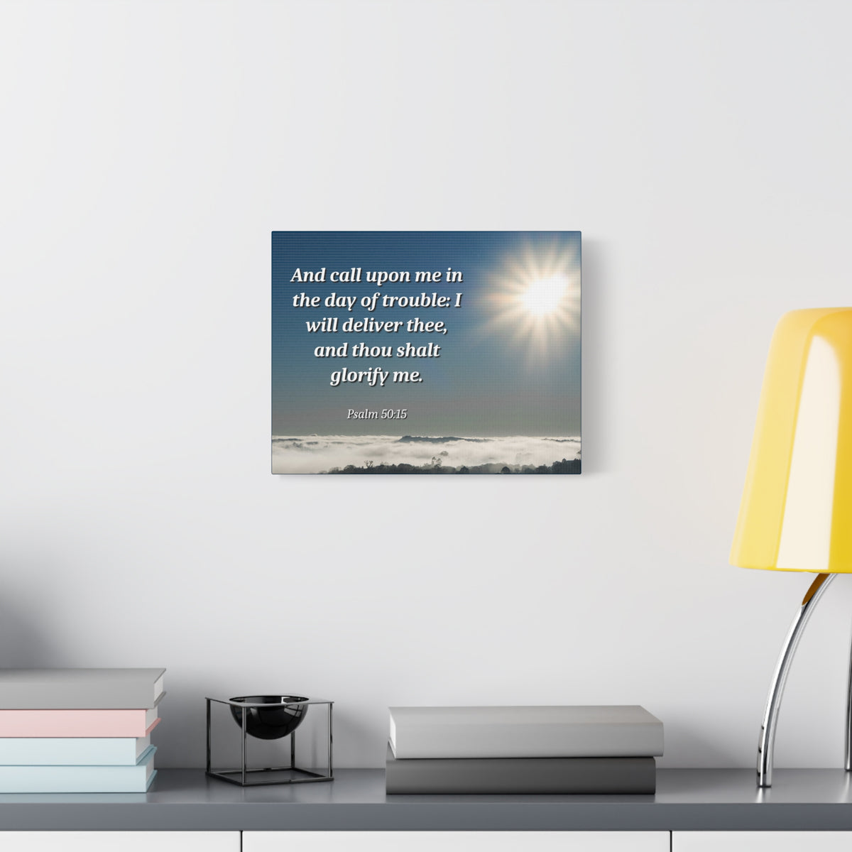 Scripture Canvas Day Of Trouble Psalms 50:15 Christian Wall Art Bible Verse Print Ready to Hang-Express Your Love Gifts