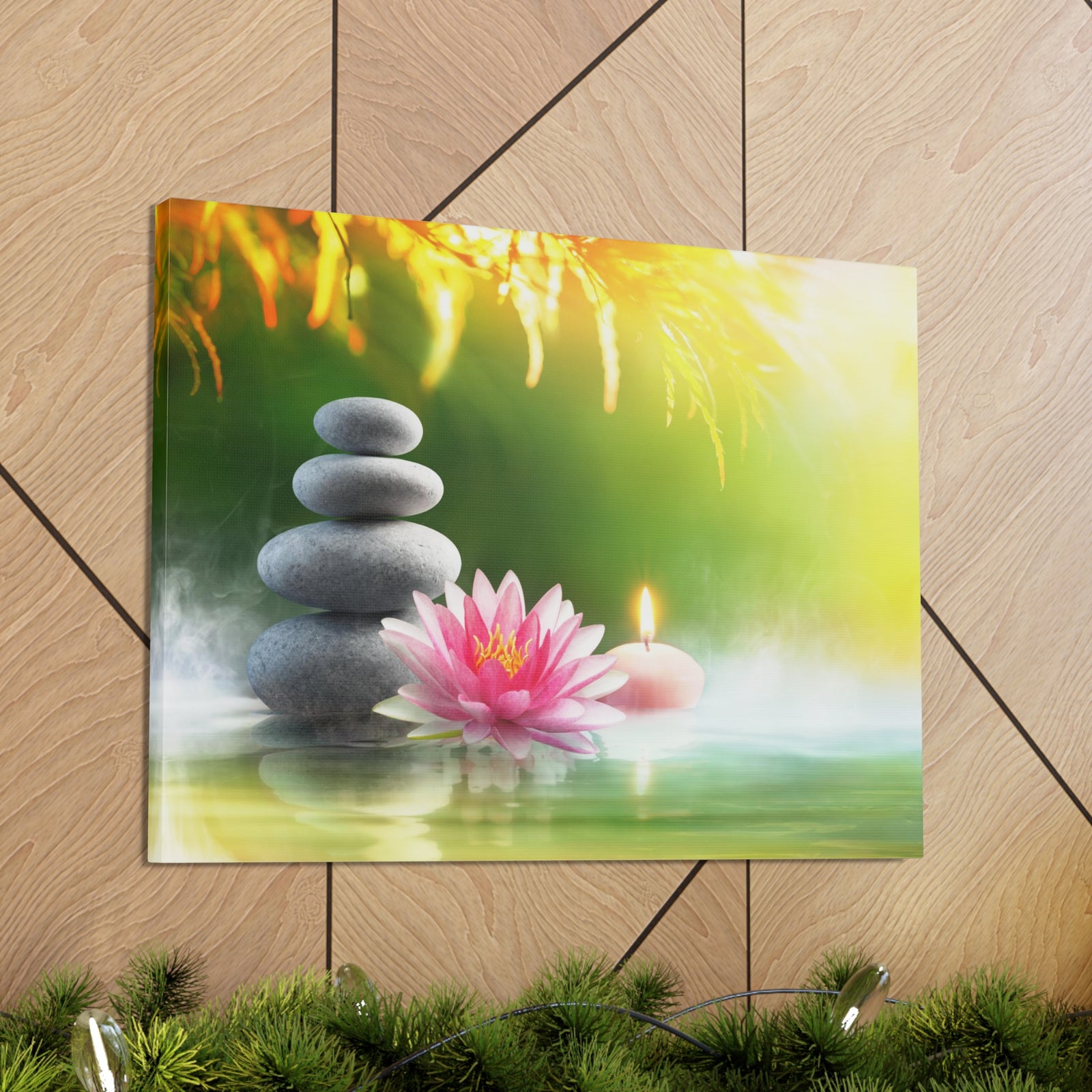 Relaxation with Massage Stones Forest Floral Nature Photography Canvas Wall Art for Home Decor Ready-to-Hang-Express Your Love Gifts