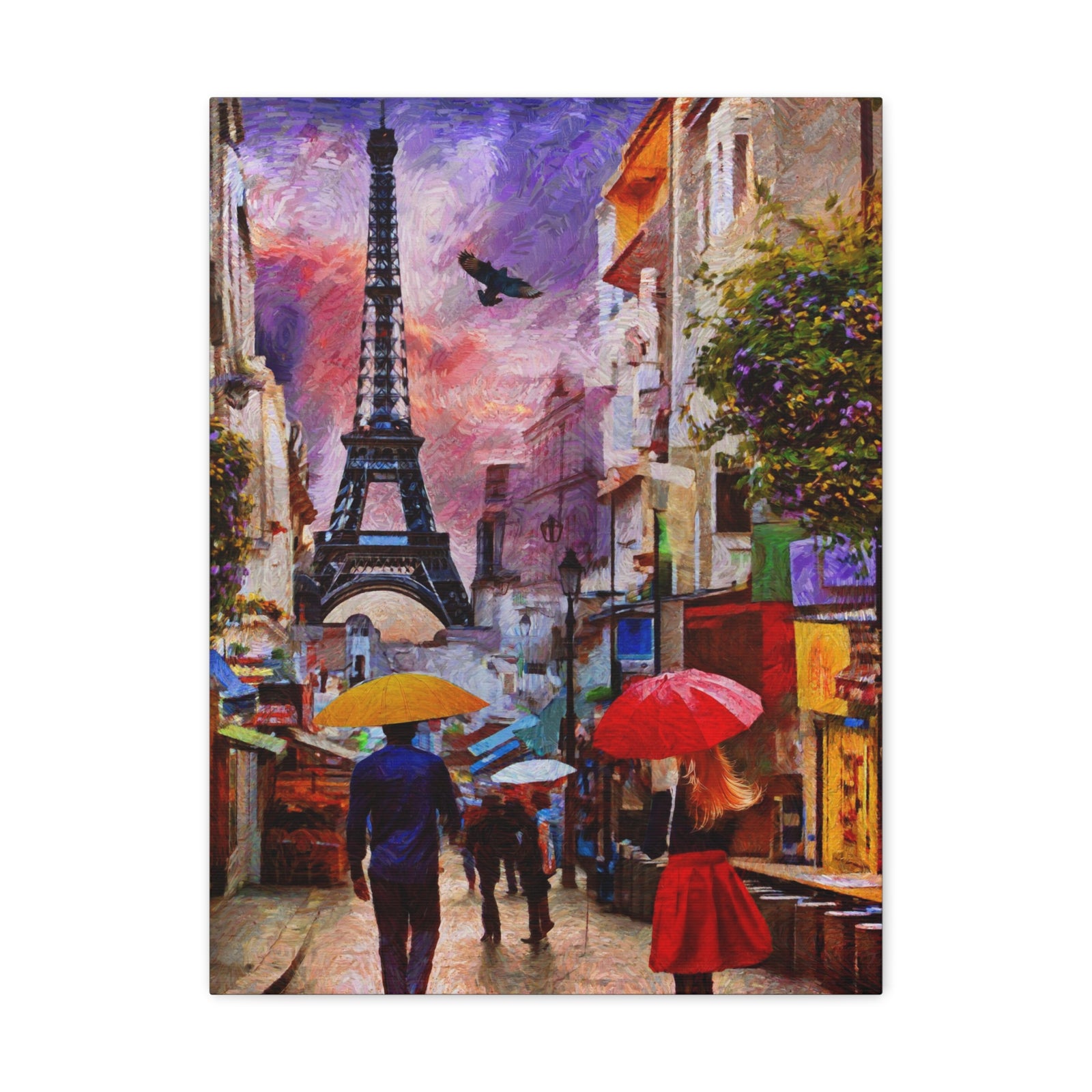 Paris Romantic Couple Red Umbrella Eiffel Tower France Canvas Artwork High-Quality Breathtaking French City for Home Decor Ready to Hang-Express Your Love Gifts