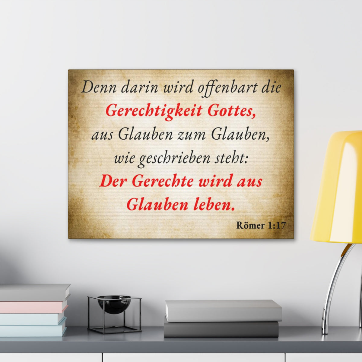 Scripture Walls Römer 1:17 Romans 1:17 Live By Faith German Gold Bible Verse Canvas Christian Wall Art Ready to Hang Unframed-Express Your Love Gifts