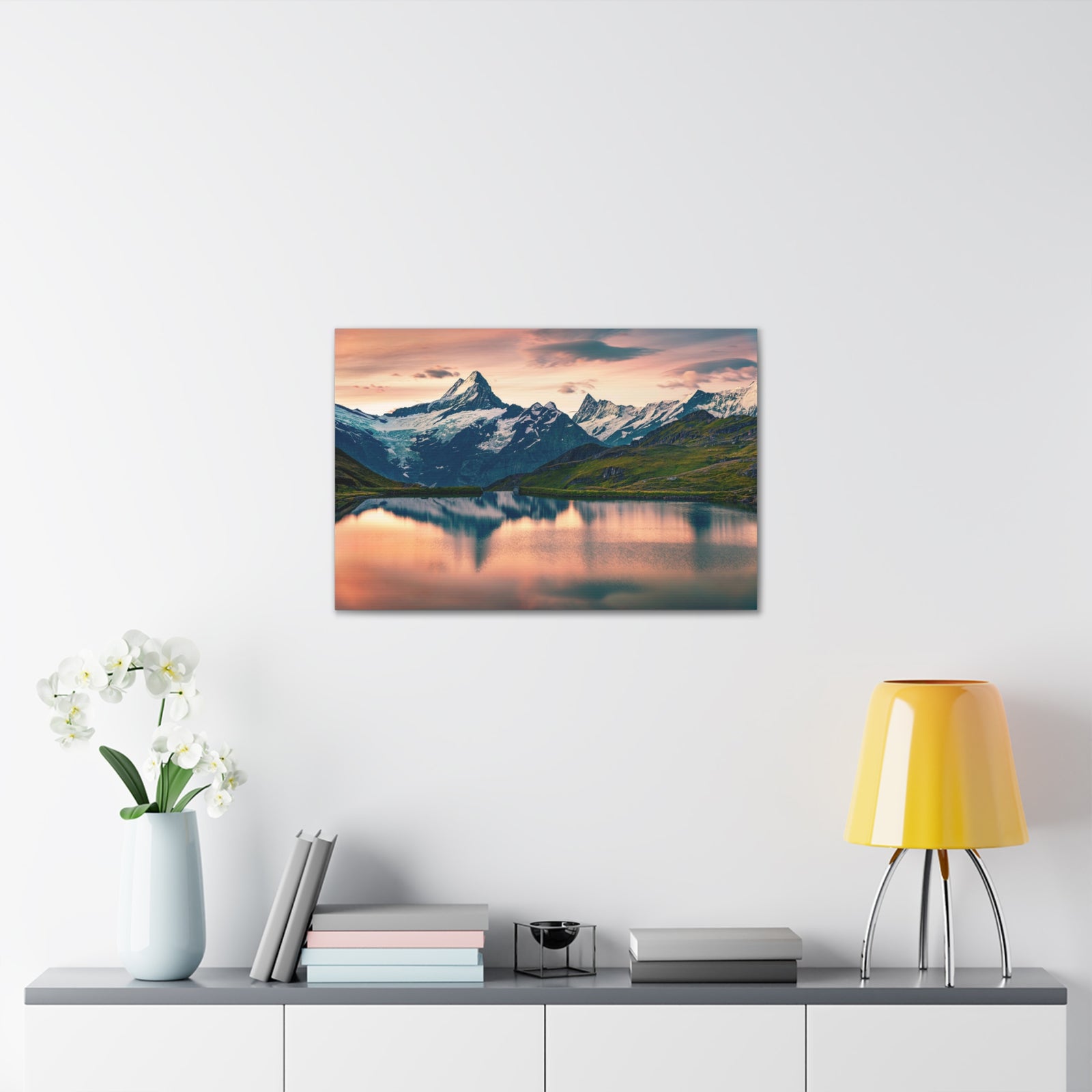 Snow Mountain Lake Summer Nature Wilderness Photography Canvas Wall Art for Home Decor Ready-to-Hang-Express Your Love Gifts