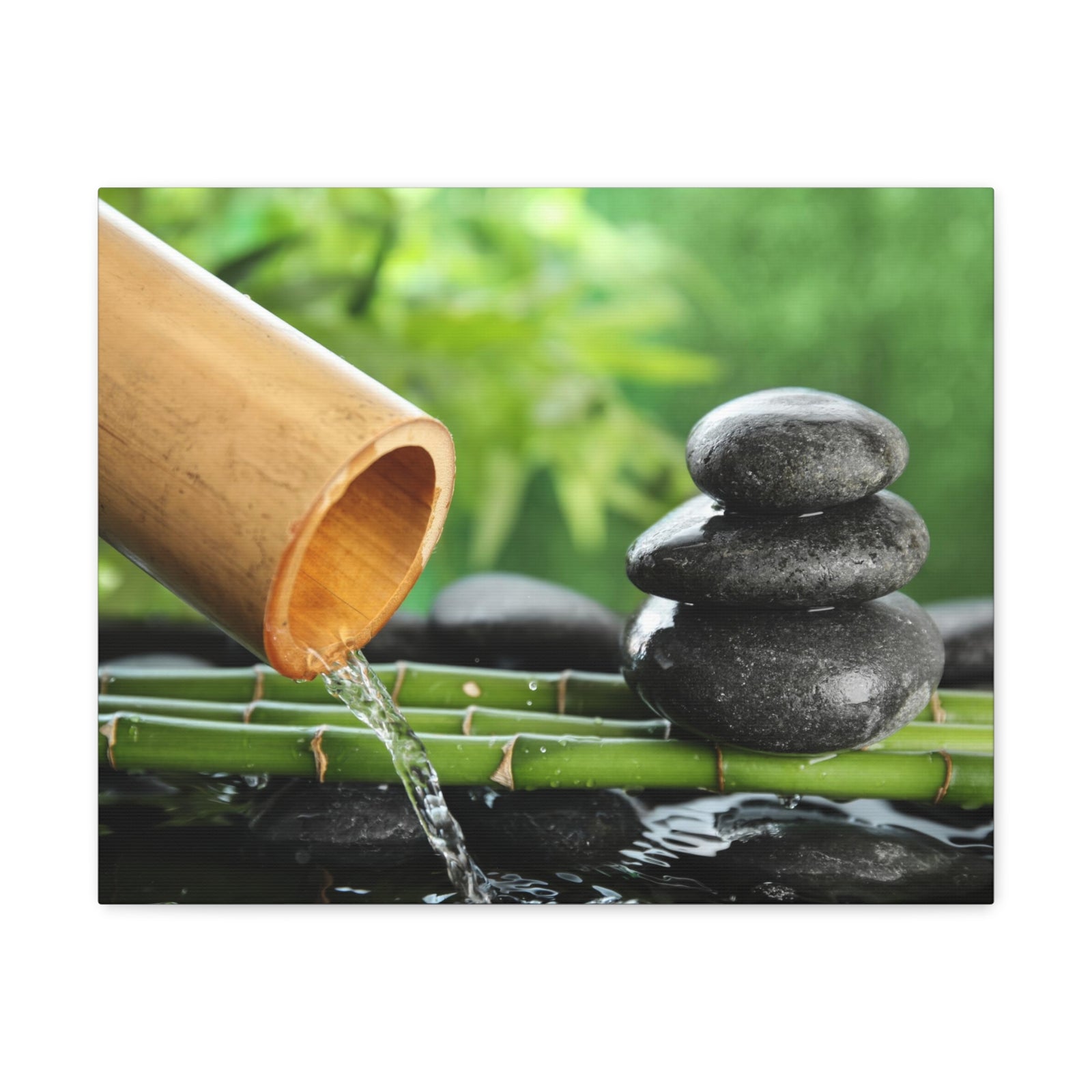 Traditional Bamboo Fountain Forest Floral Nature Photography Canvas Wall Art for Home Decor Ready-to-Hang-Express Your Love Gifts