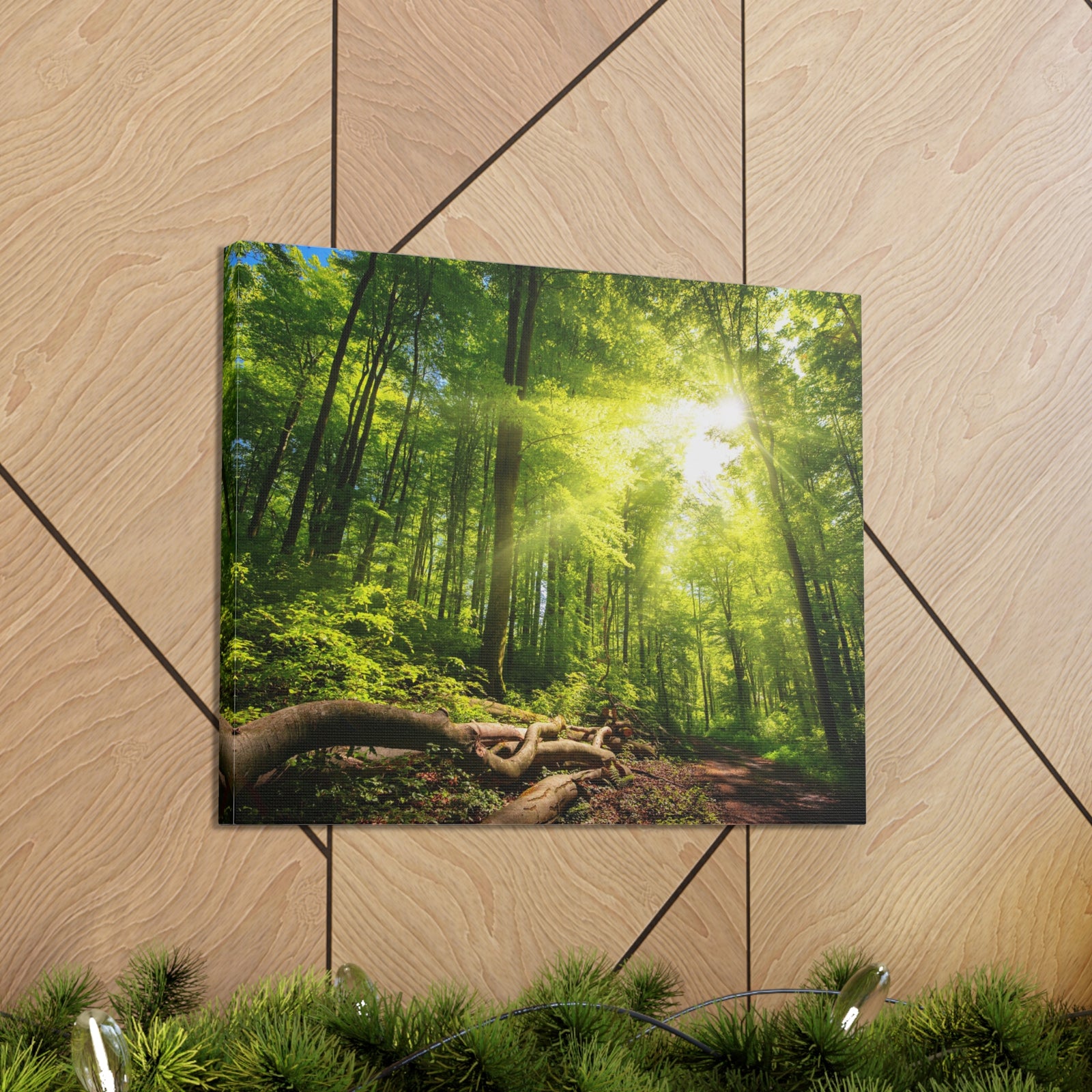 Sunlight Forest Green Nature Wilderness Photography Canvas Wall Art for Home Decor Ready-to-Hang-Express Your Love Gifts