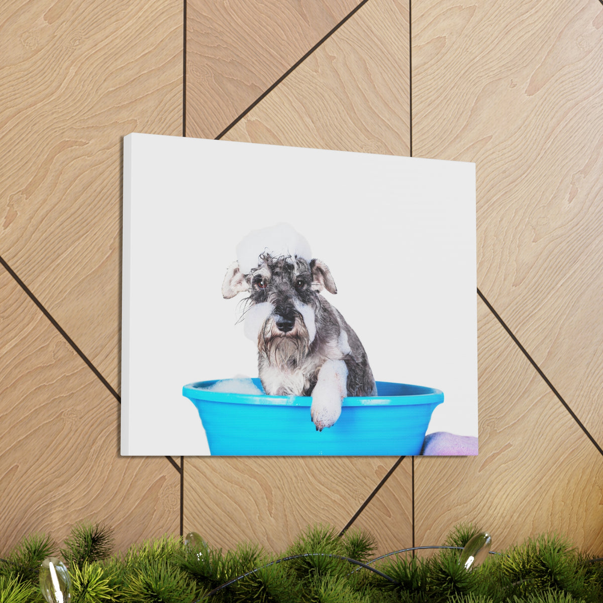 Cute Schnauzer Bath Canvas Wall Art for Home Decor Ready-to-Hang-Express Your Love Gifts