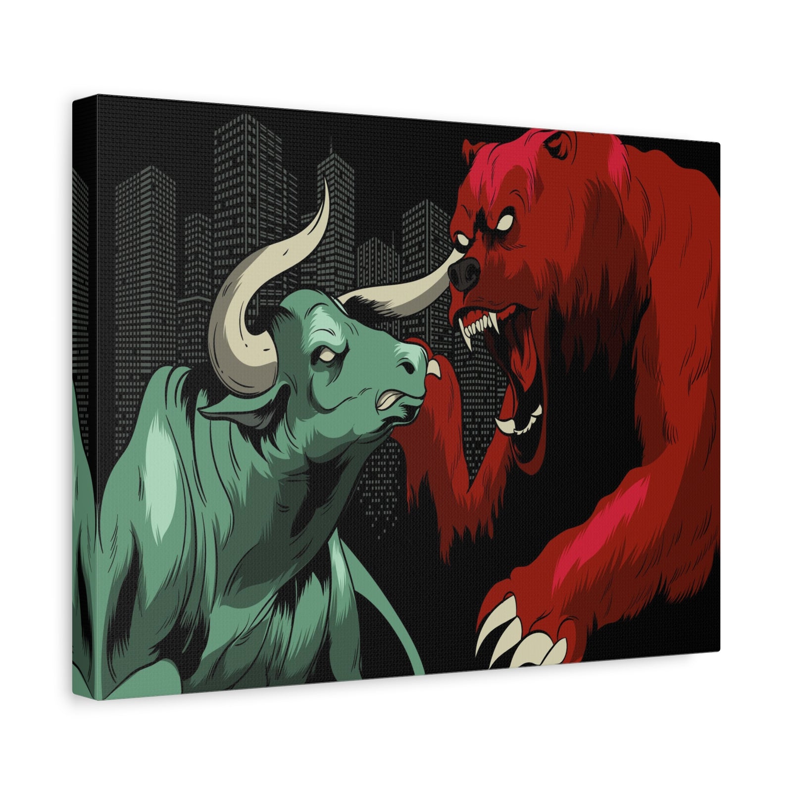 Stock Market Wall Art Bull vs Bear Battling for Wealth Wall Street Trading Art Canvas-Express Your Love Gifts