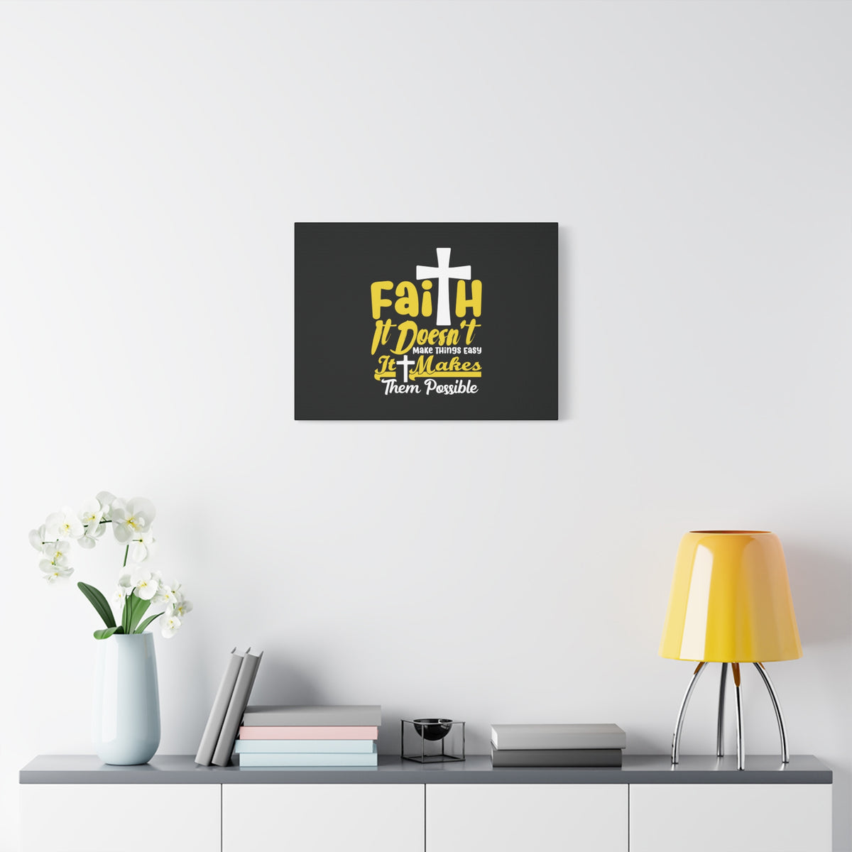 Scripture Canvas Faith Yellow Luke 1:37 Christian Wall Art Bible Verse Print Ready to Hang-Express Your Love Gifts