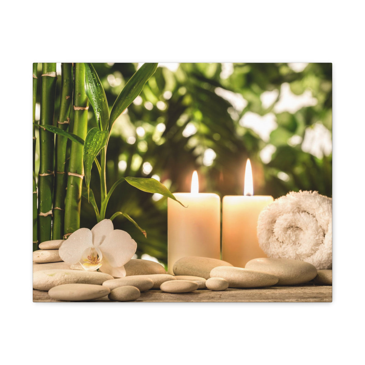 Green Bamboo Leaves Forest Floral Nature Photography Canvas Wall Art for Home Decor Ready-to-Hang-Express Your Love Gifts