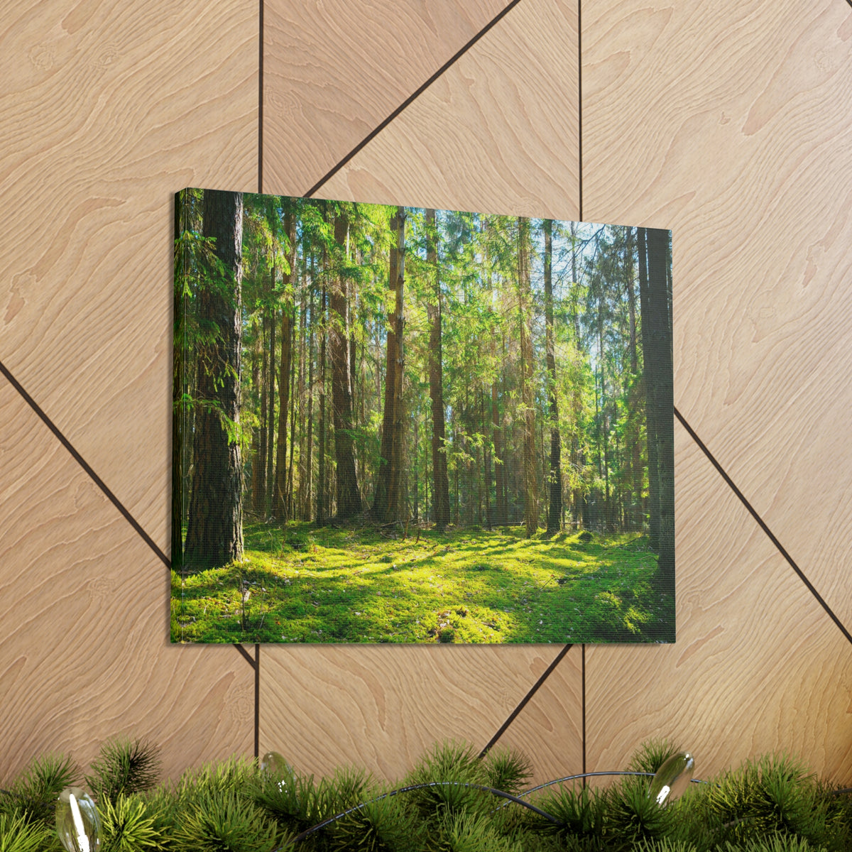 Sunlight Green Forest Tree Nature Wilderness Photography Canvas Wall Art for Home Decor Ready-to-Hang-Express Your Love Gifts