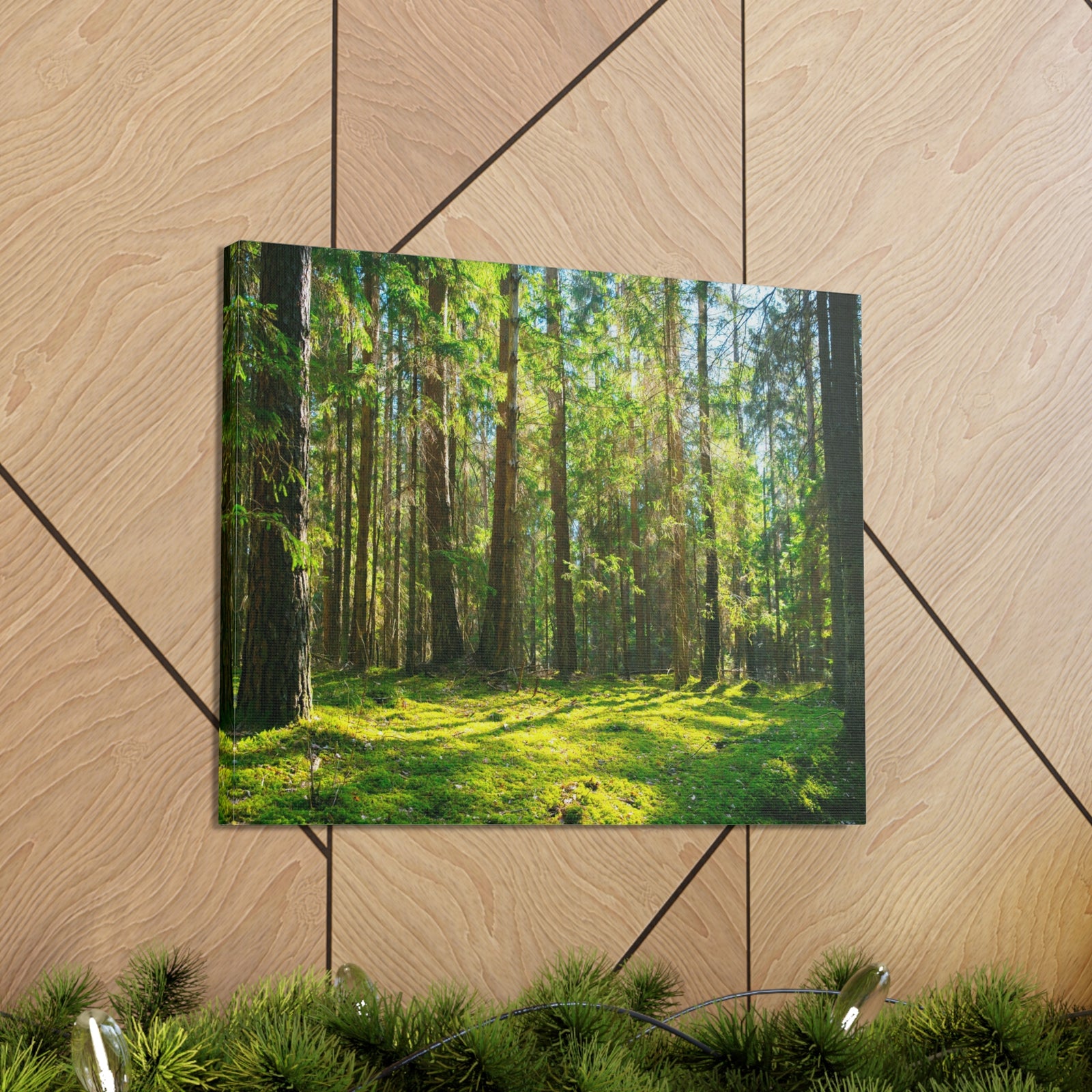 Sunlight Green Forest Tree Nature Wilderness Photography Canvas Wall Art for Home Decor Ready-to-Hang-Express Your Love Gifts