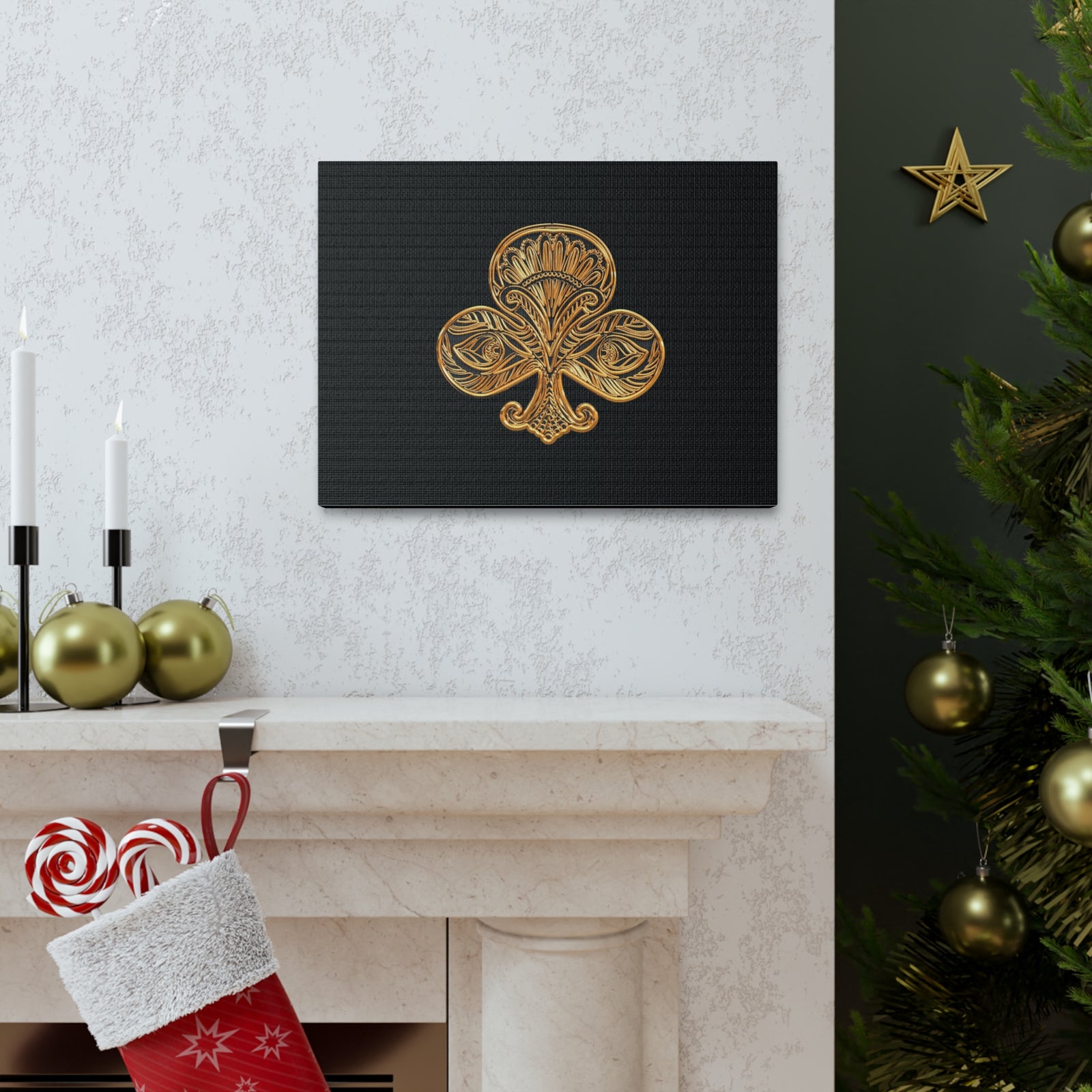 3D Gold Clubs Playing Card Canvas Wall Art for Home Decor Ready-to-Hang-Express Your Love Gifts