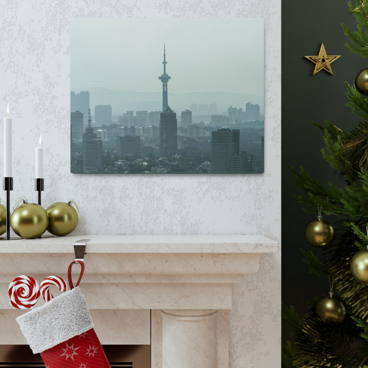 Shanghai Black And White Skyline Canvas Artwork High-Quality Breathtaking Stunning Cityscape for Home Decor Ready to Hang-Express Your Love Gifts