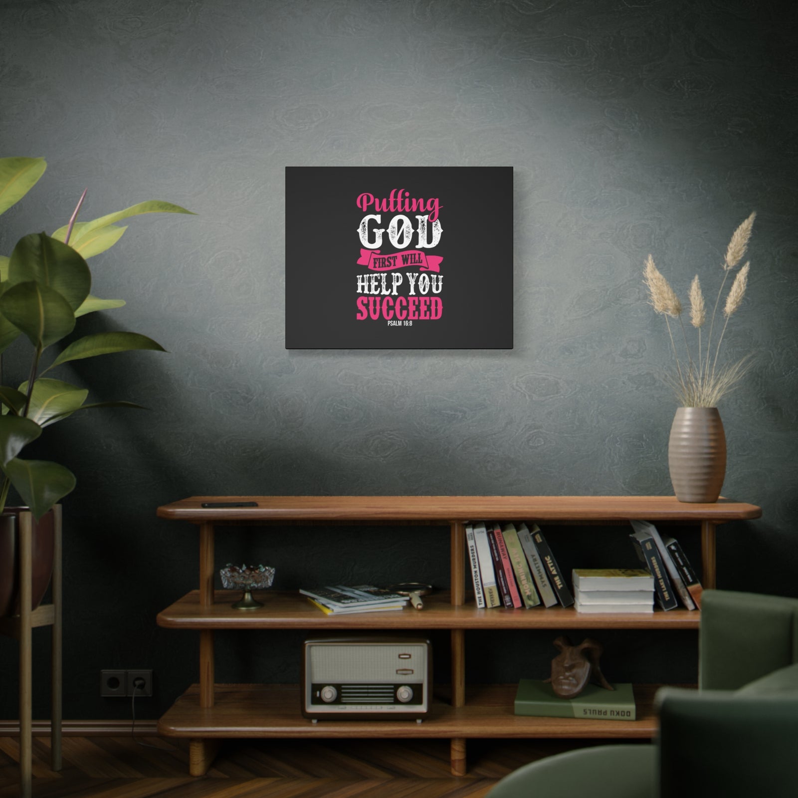 Scripture Canvas Putting God First Psalm 16:8 Christian Wall Art Bible Verse Print Ready to Hang-Express Your Love Gifts