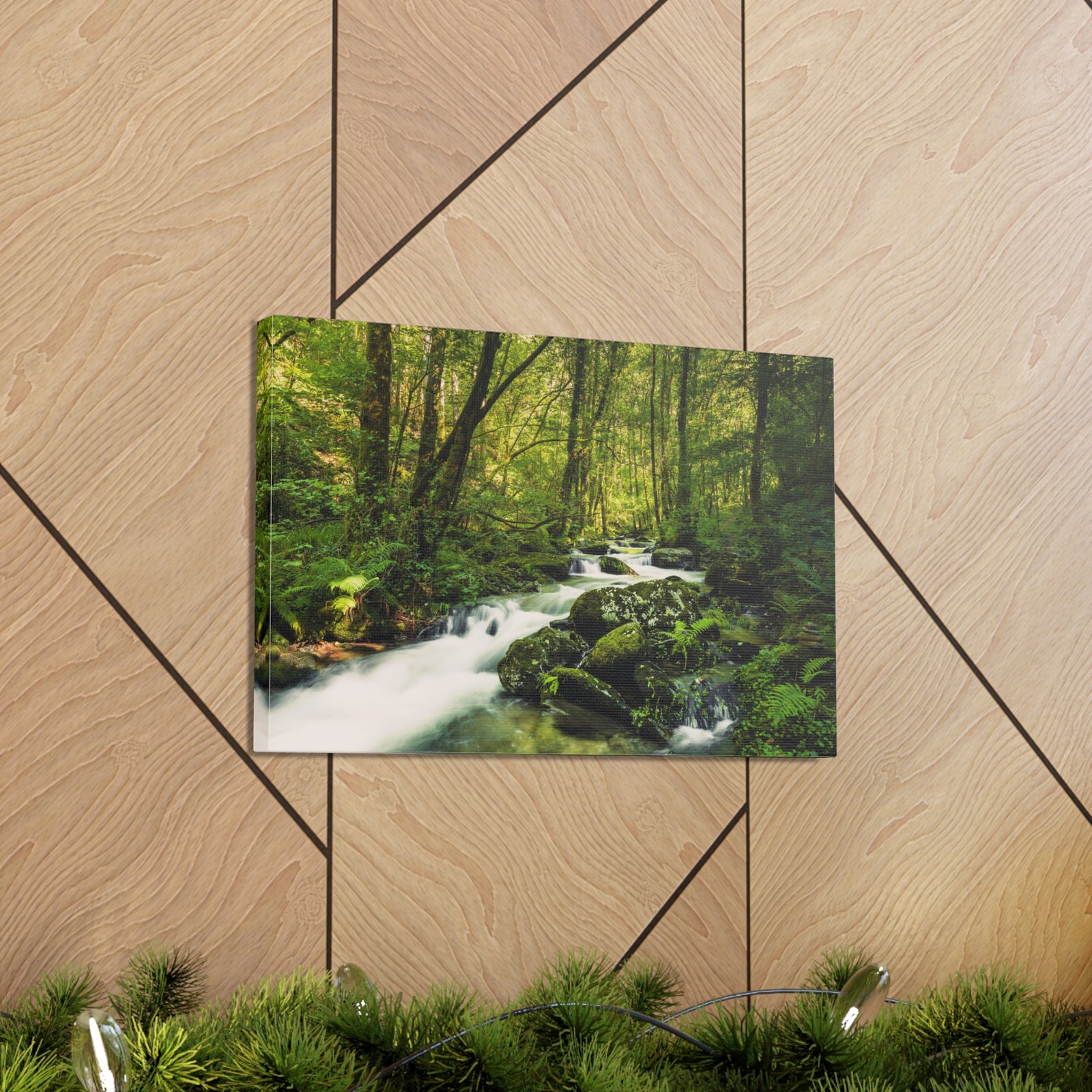 Green Forest River Nature Wilderness Photography Canvas Wall Art for Home Decor Ready-to-Hang-Express Your Love Gifts