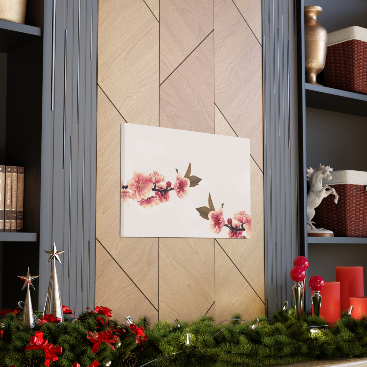 Peach Blossoms with Space Forest Floral Nature Photography Canvas Wall Art for Home Decor Ready-to-Hang-Express Your Love Gifts