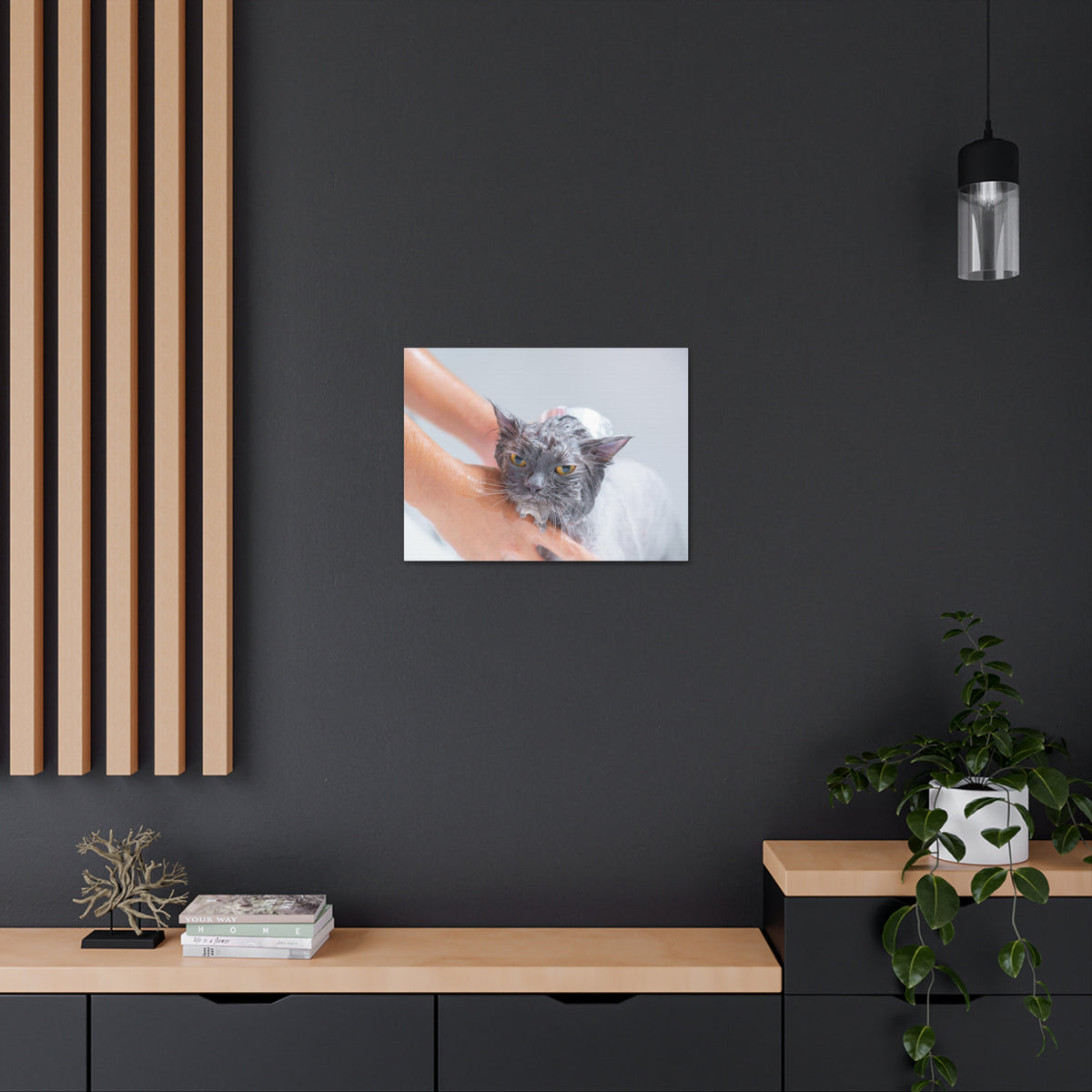 Cute Persian Cat Bath Canvas Wall Art for Home Decor Ready-to-Hang-Express Your Love Gifts