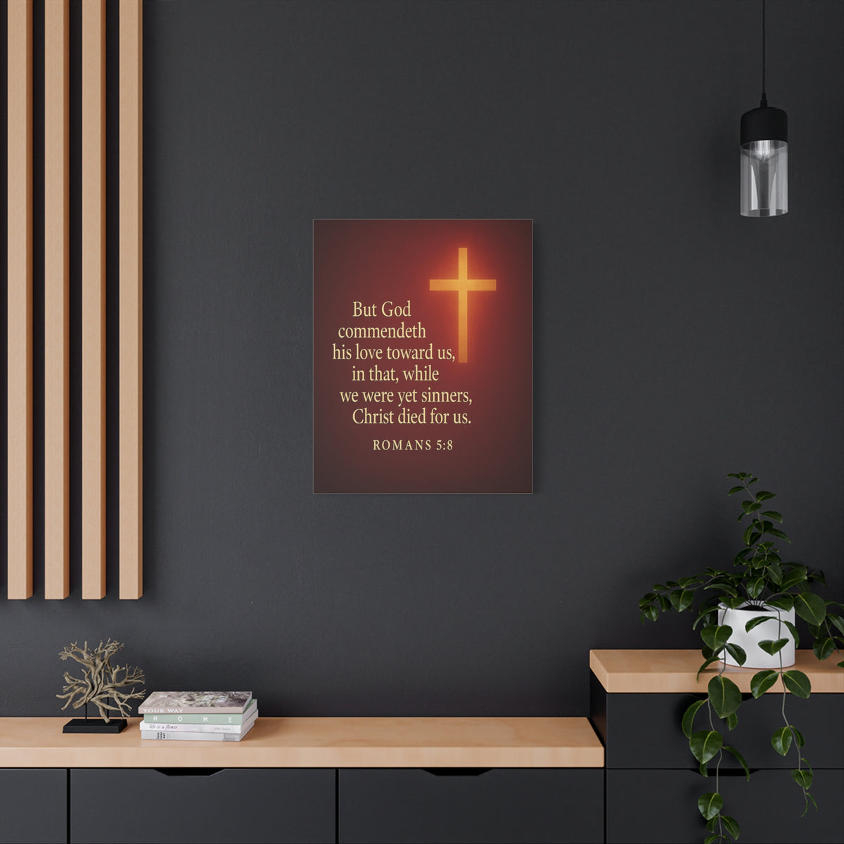 Bible Verse Canvas Romans 5:8 Christian Home Décor Wall Art Scripture Ready to Hang Faith Print-Express Your Love Gifts
