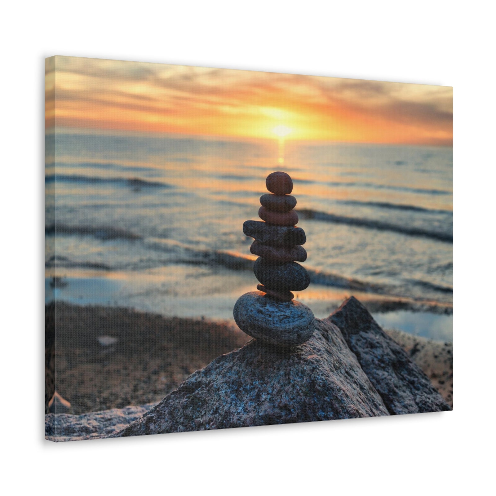 Pebbles Stack Over Beach Nature Wilderness Photography Canvas Wall Art for Home Decor Ready-to-Hang-Express Your Love Gifts