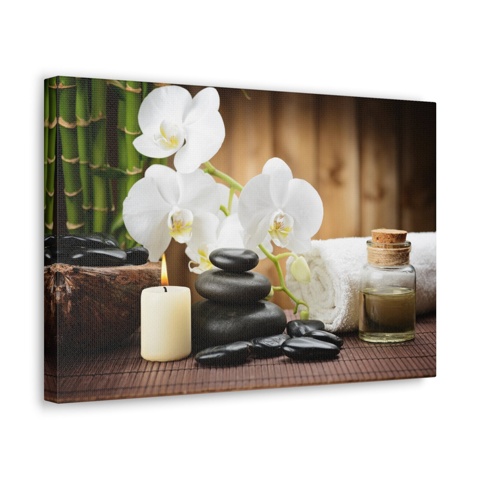 White Orchid and Bamboo Forest Floral Nature Photography Canvas Wall Art for Home Decor Ready-to-Hang-Express Your Love Gifts