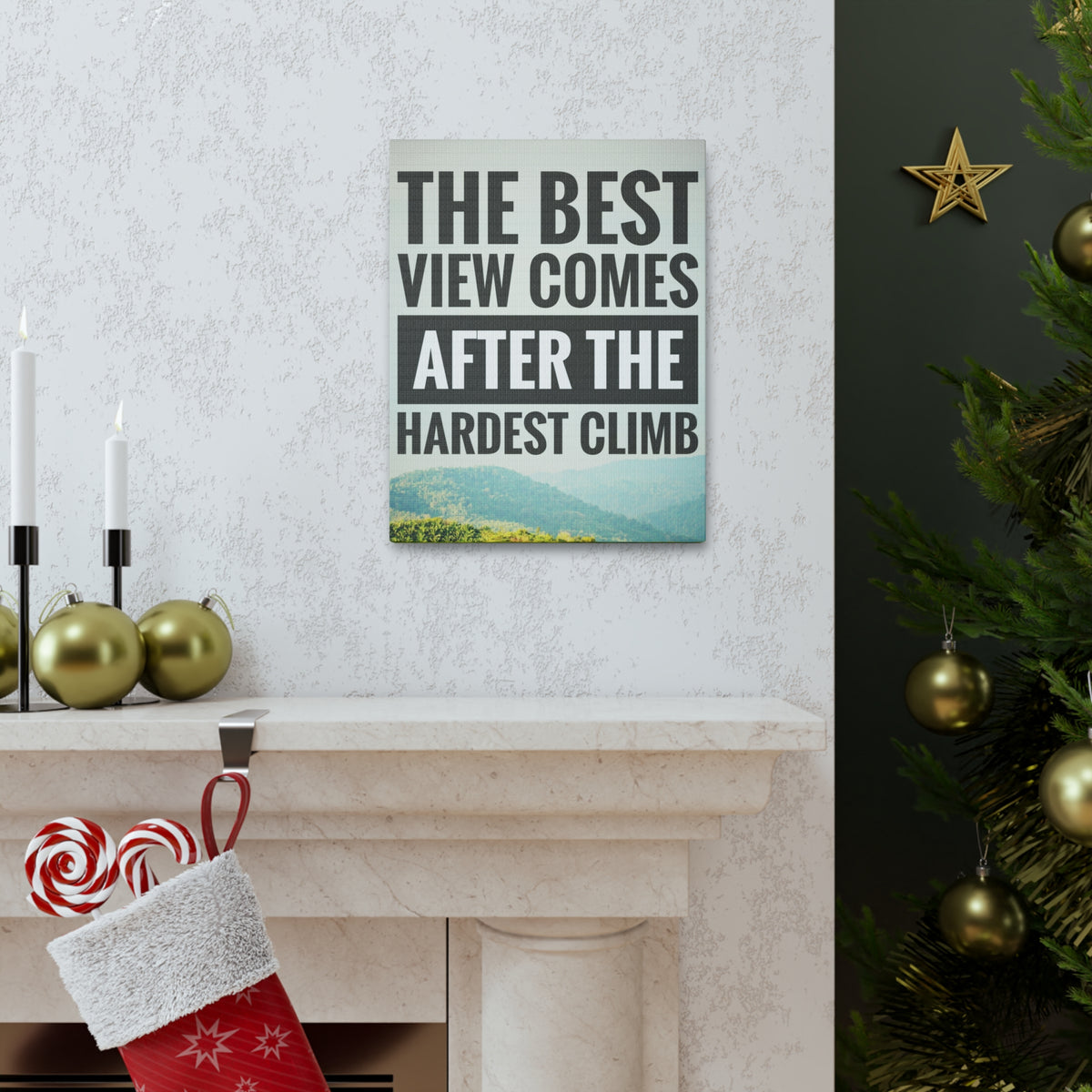 Inspirational Quote Canvas The Best View Comes Motivational Print Ready to Hang Artwork-Express Your Love Gifts