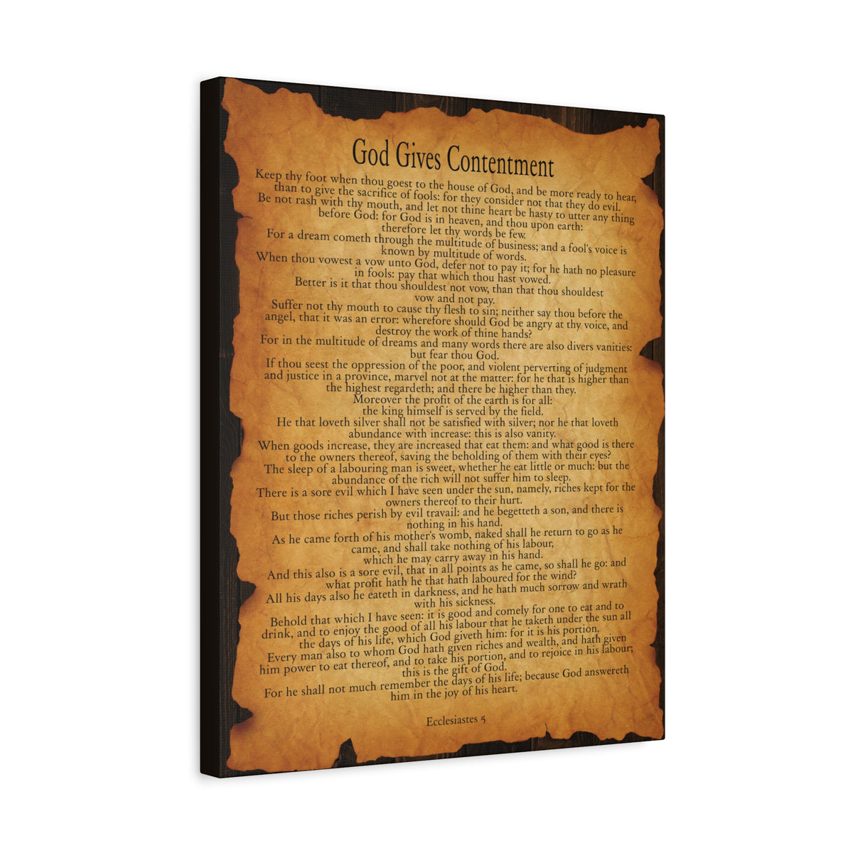 Scripture Walls God Gives Contentment Ecclesiastes 5 Gold Brown Bible Verse Canvas Christian Wall Art Ready to Hang-Express Your Love Gifts