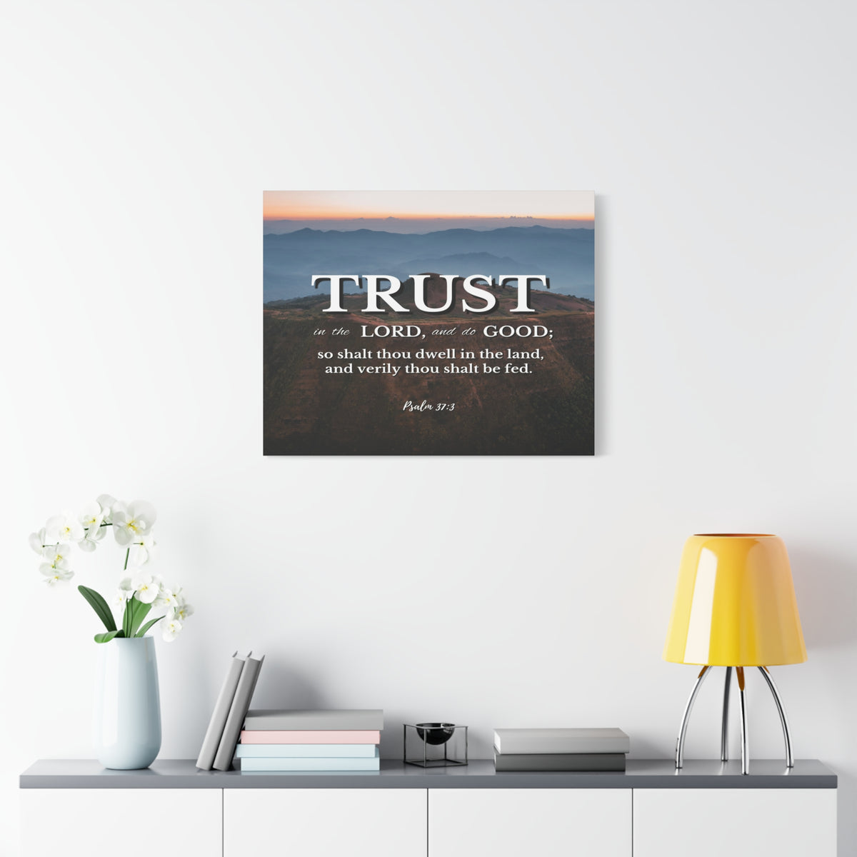 Scripture Canvas Trust Psalm 37:3 Mountains Christian Wall Art Bible Verse Print Ready to Hang-Express Your Love Gifts
