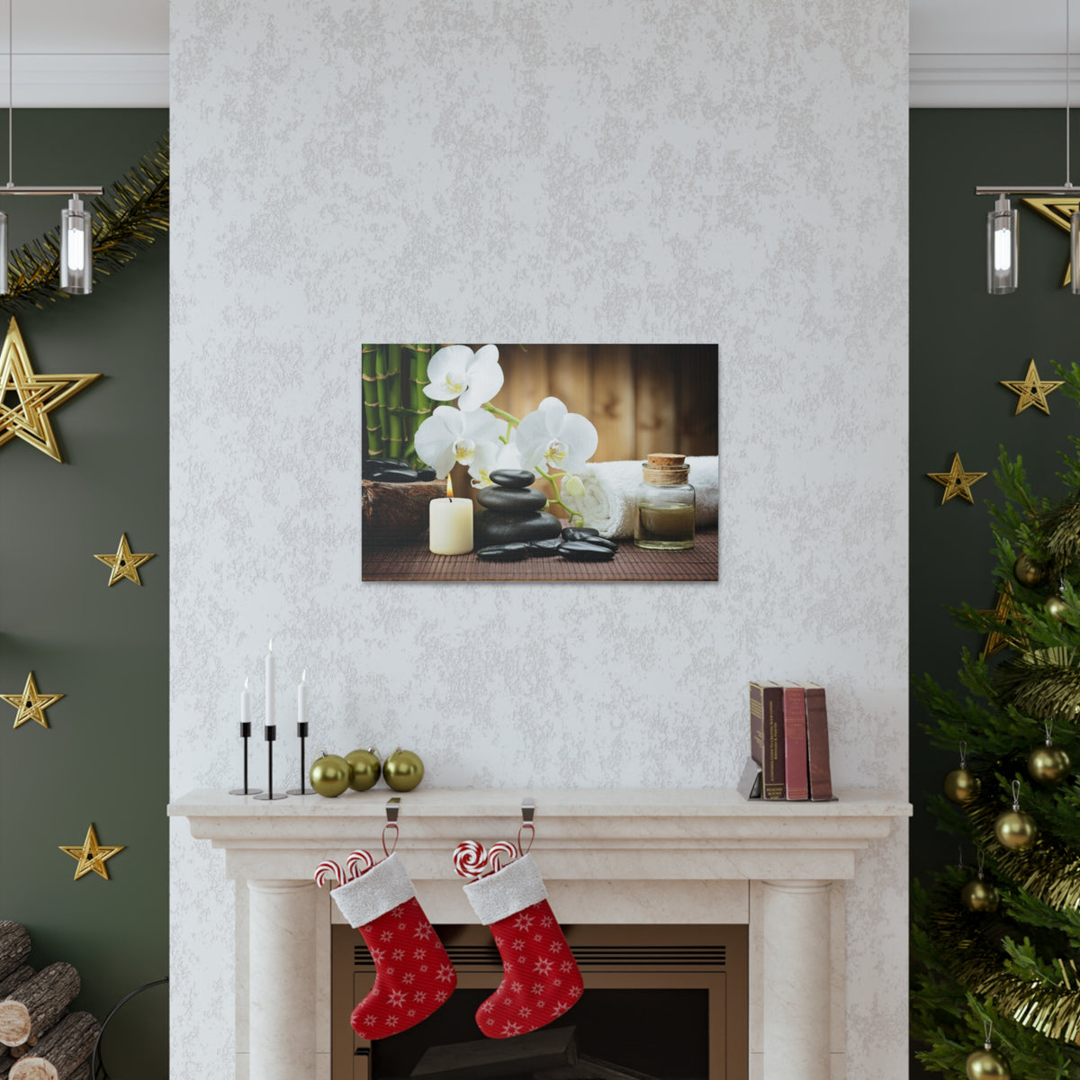 White Orchid and Bamboo Forest Floral Nature Photography Canvas Wall Art for Home Decor Ready-to-Hang-Express Your Love Gifts