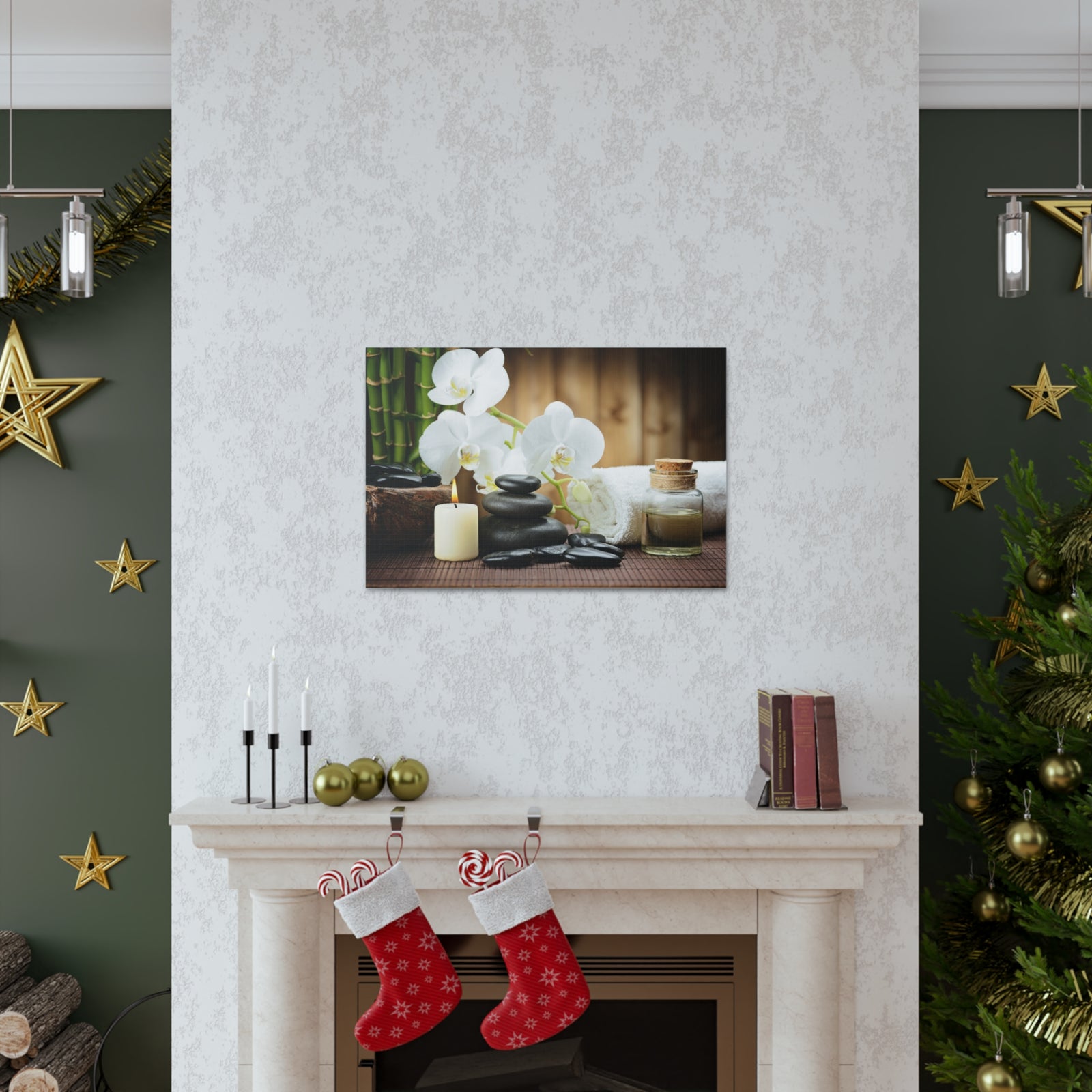 White Orchid and Bamboo Forest Floral Nature Photography Canvas Wall Art for Home Decor Ready-to-Hang-Express Your Love Gifts