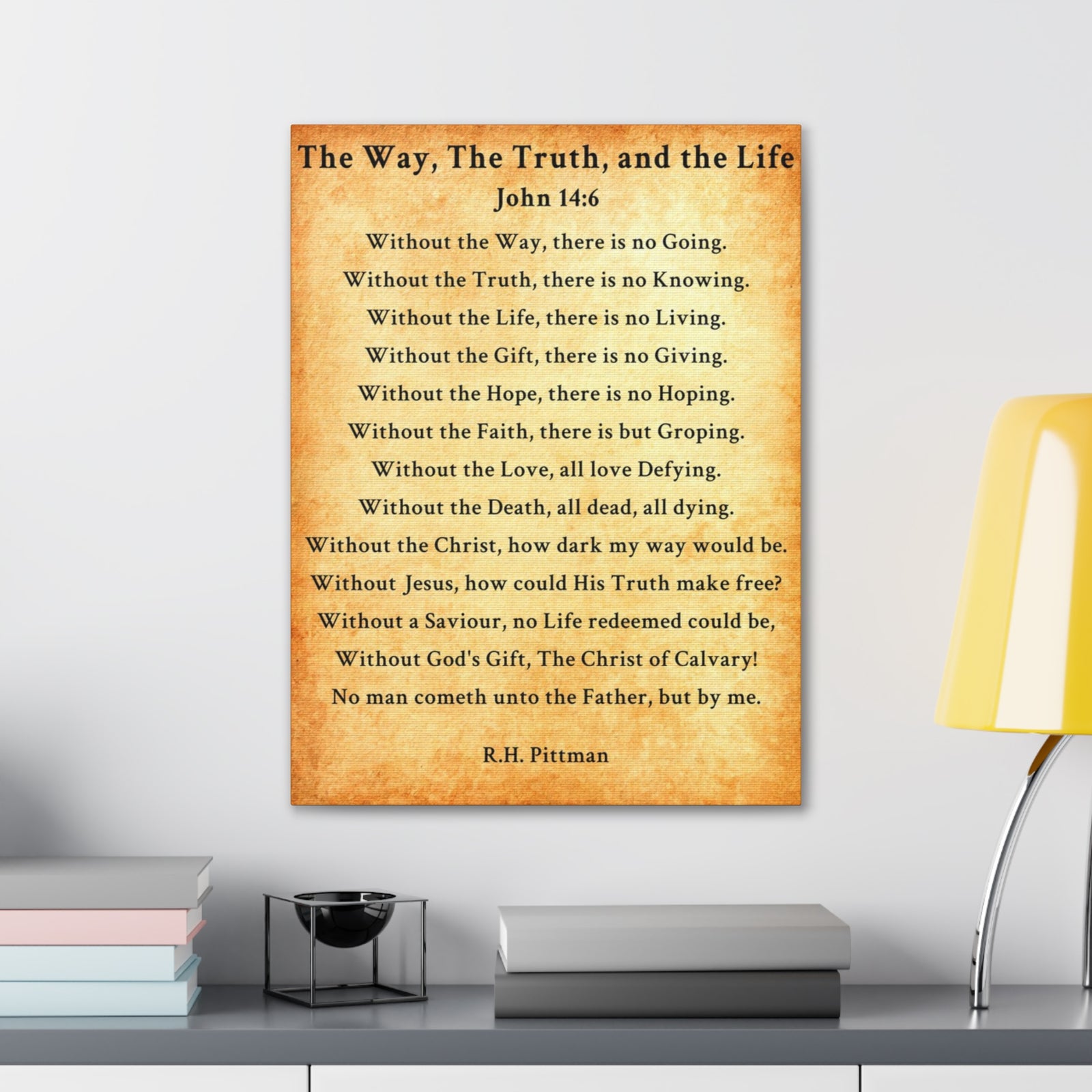 Scripture Walls Way Truth Life John 14:6 Gold Bible Verse Canvas Christian Wall Art Ready to Hang Unframed-Express Your Love Gifts
