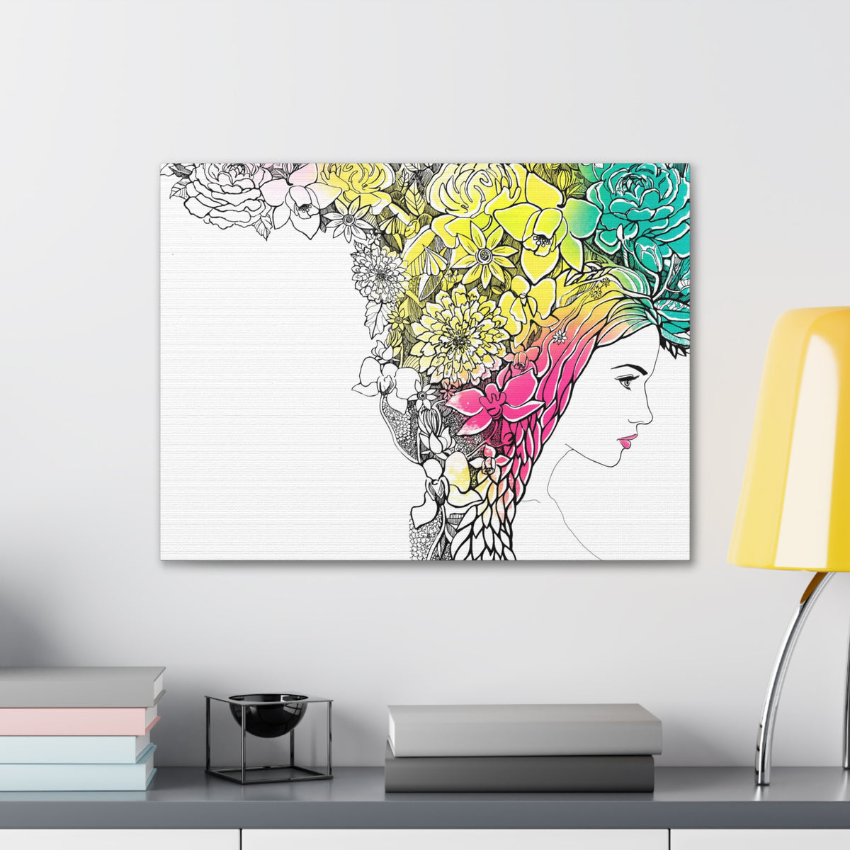 Young Girl With Hair Made Of Flowers And Leaves Flower Canvas Wall Art for Home Decor Ready-to-Hang-Express Your Love Gifts