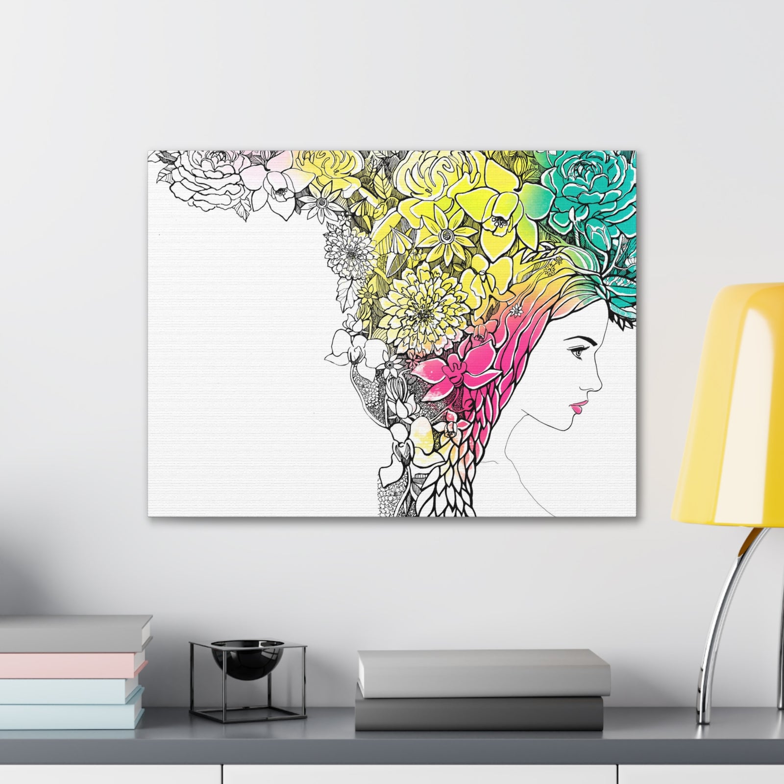 Young Girl With Hair Made Of Flowers And Leaves Flower Canvas Wall Art for Home Decor Ready-to-Hang-Express Your Love Gifts