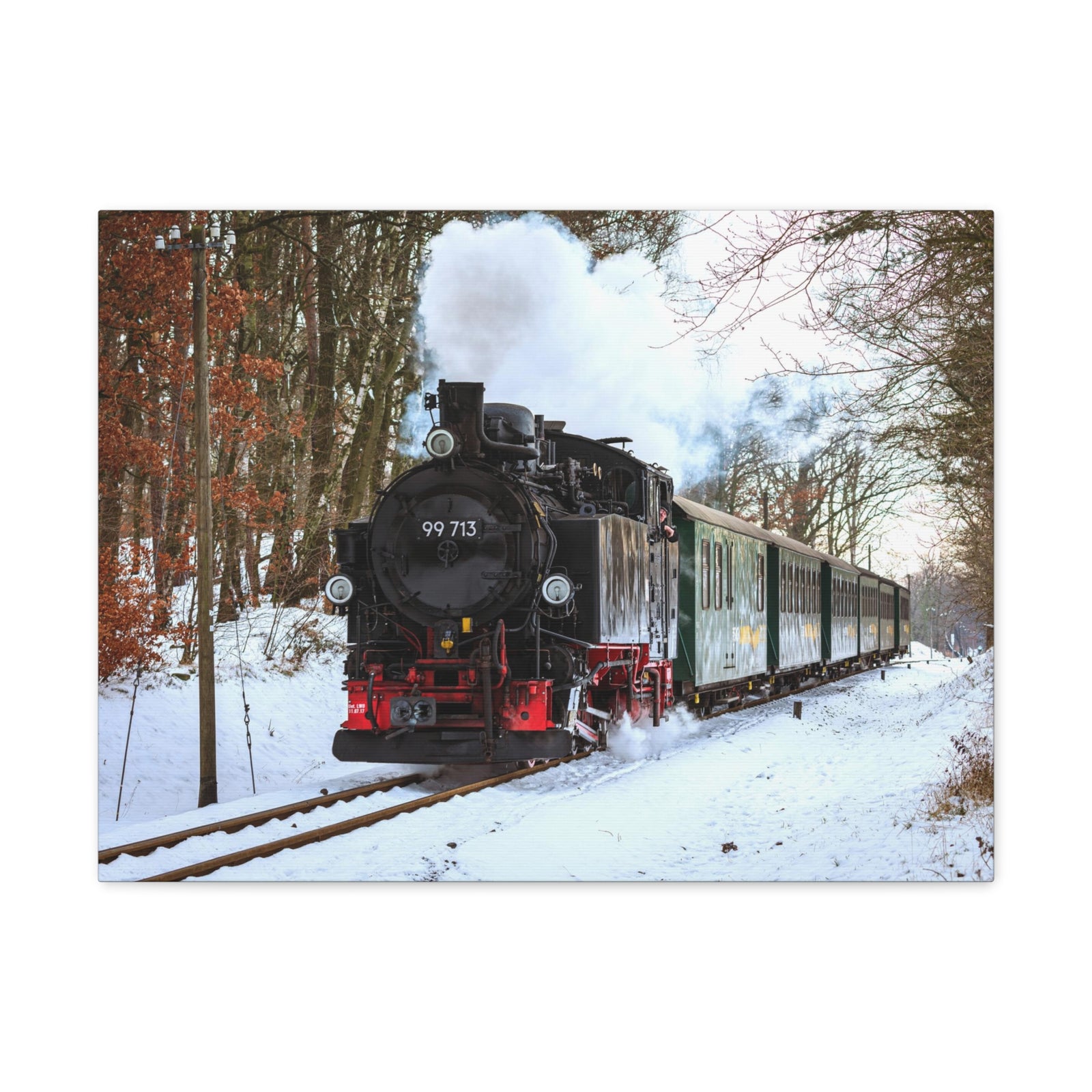 Steam Train Winter White Smoke Modern Multicolor Scenic Nature Photography Canvas Home Office Decor Ready to Hang-Express Your Love Gifts
