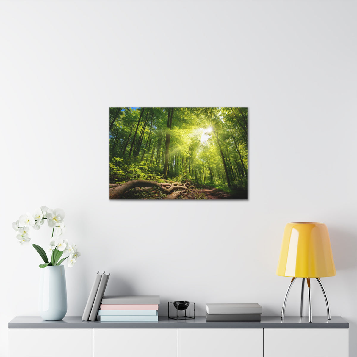 Sunlight Forest Green Nature Wilderness Photography Canvas Wall Art for Home Decor Ready-to-Hang-Express Your Love Gifts