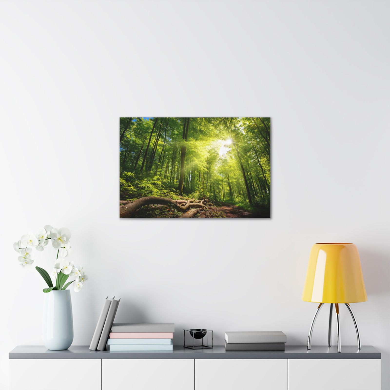 Sunlight Forest Green Nature Wilderness Photography Canvas Wall Art for Home Decor Ready-to-Hang-Express Your Love Gifts
