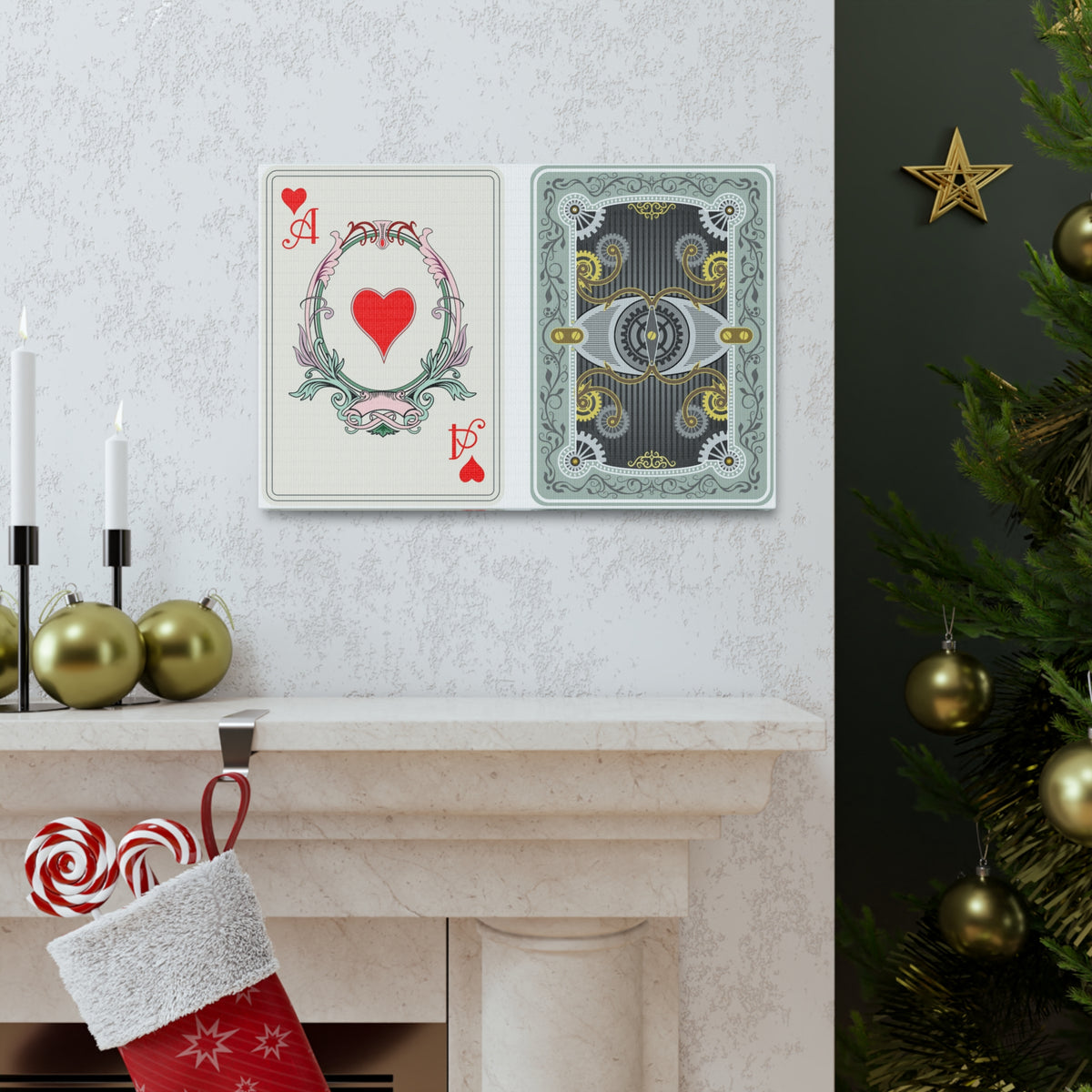 Steampunk Style Ace Of Hearts Playing Card Canvas Wall Art for Home Decor Ready-to-Hang-Express Your Love Gifts