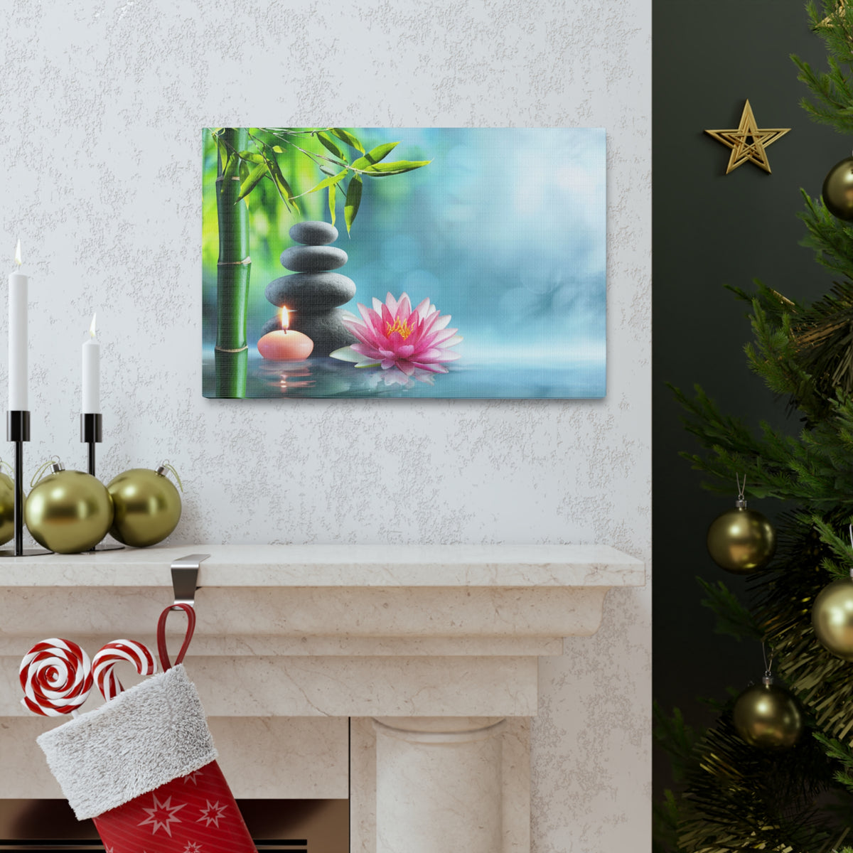 Massage Stones and Waterlily Forest Floral Nature Photography Canvas Wall Art for Home Decor Ready-to-Hang-Express Your Love Gifts
