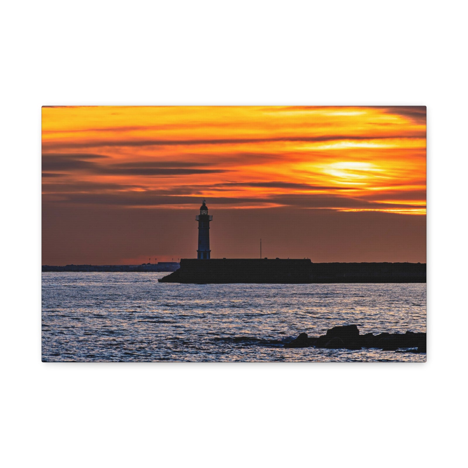Sunset with Lighthouse Forest Floral Nature Photography Canvas Wall Art for Home Decor Ready-to-Hang-Express Your Love Gifts