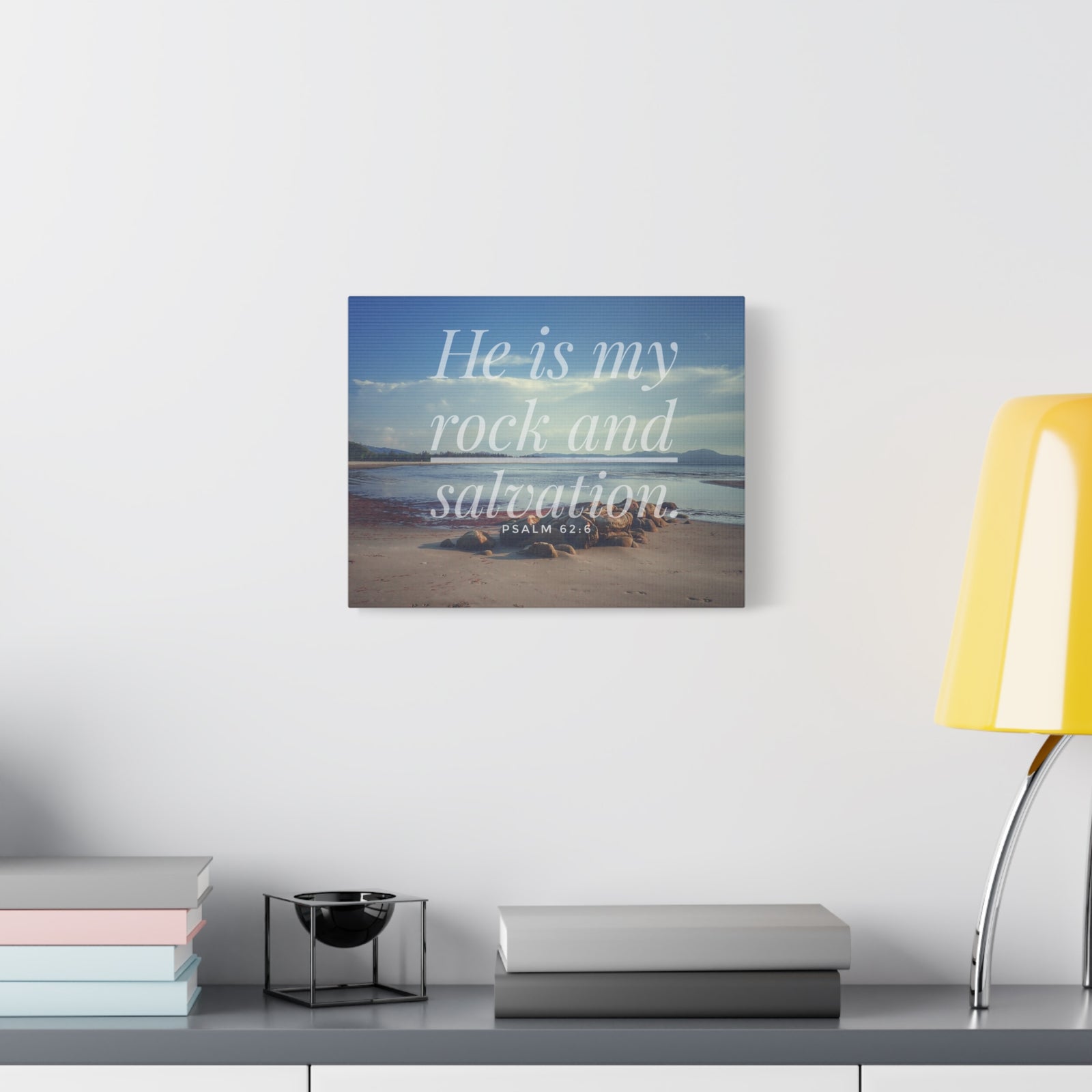 Scripture Canvas My Rock And Salvation Psalm 62:6 Christian Wall Art Bible Verse Print Ready to Hang-Express Your Love Gifts