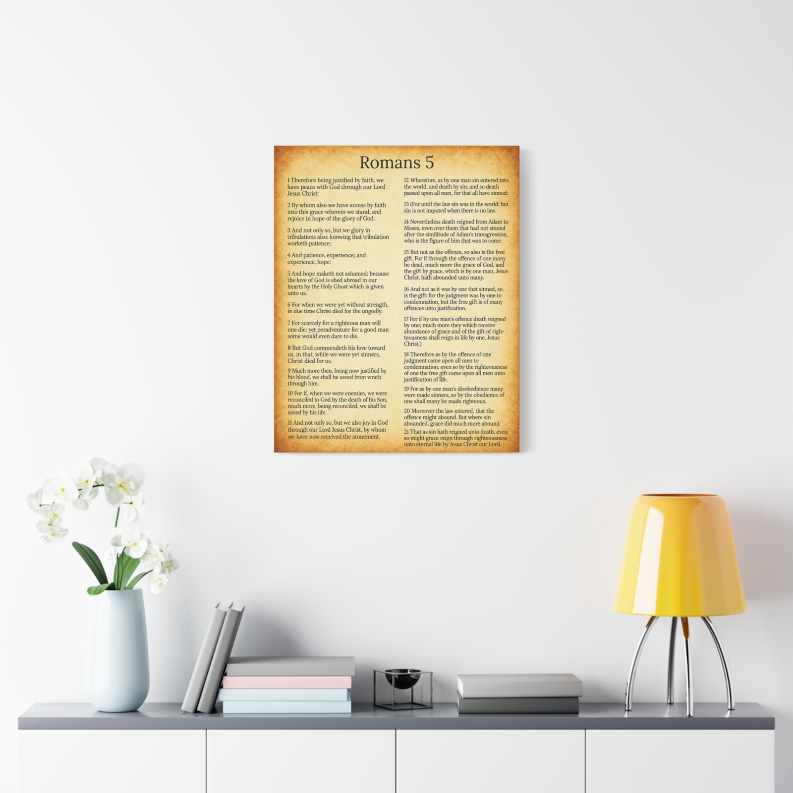 Scripture Walls Romans 5 Gold Christian Wall Art Print Ready to Hang Unframed-Express Your Love Gifts