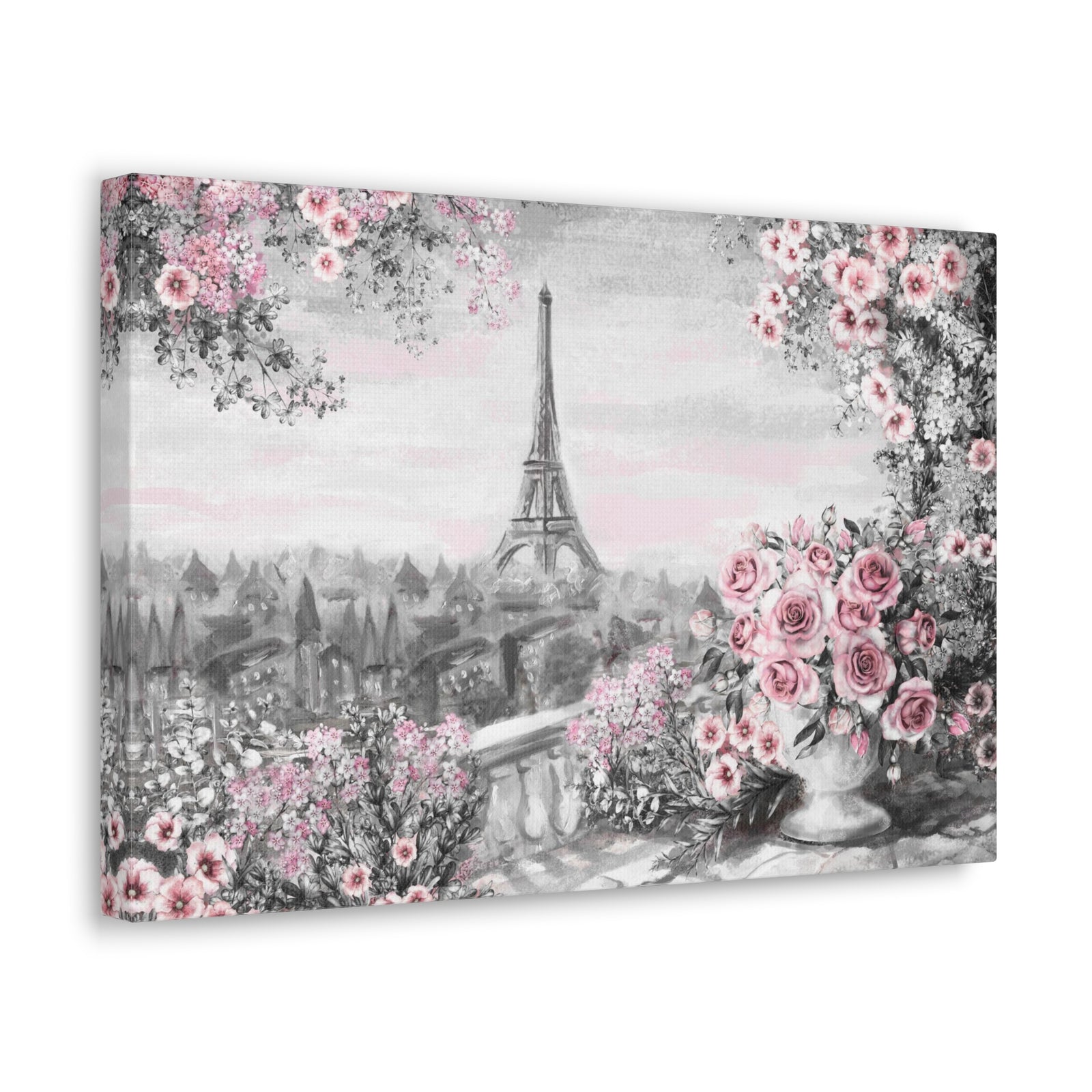 Paris Pink Rose France Canvas Artwork High-Quality Breathtaking French City for Home Decor Ready to Hang-Express Your Love Gifts