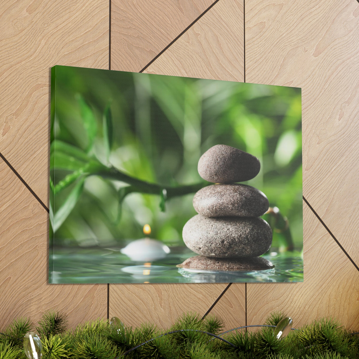 Candle with Bamboo Stem Forest Floral Nature Photography Canvas Wall Art for Home Decor Ready-to-Hang-Express Your Love Gifts