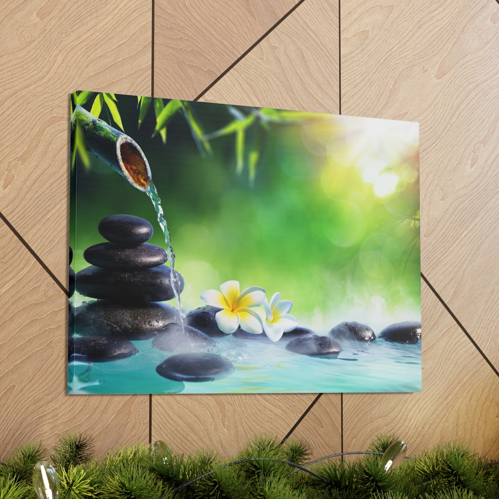 Plumeria Flowers in Fountain Forest Floral Nature Photography Canvas Wall Art for Home Decor Ready-to-Hang-Express Your Love Gifts