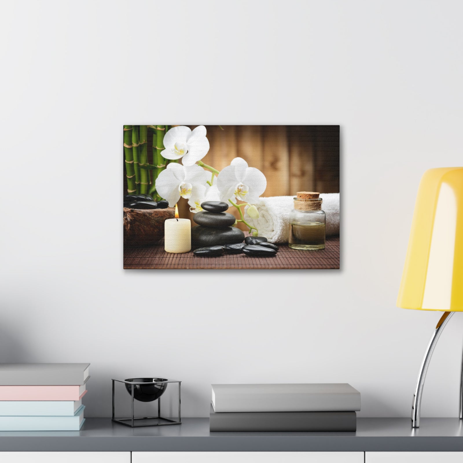 White Orchid and Bamboo Forest Floral Nature Photography Canvas Wall Art for Home Decor Ready-to-Hang-Express Your Love Gifts