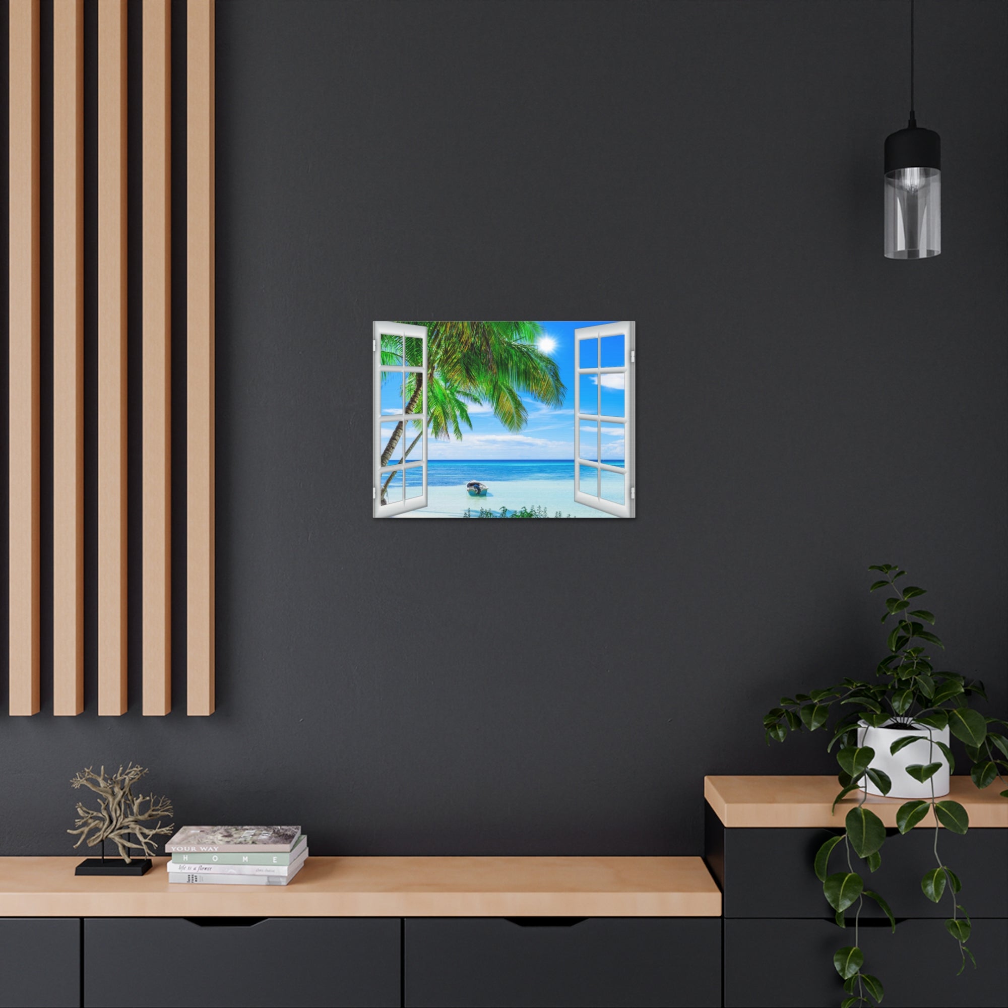 Canvas Print Wall Art Window Beach Coconut View Nature Photography Realism Scenic Landscape Colorful Multicolor for Home Decor Ready to Hang-Express Your Love Gifts