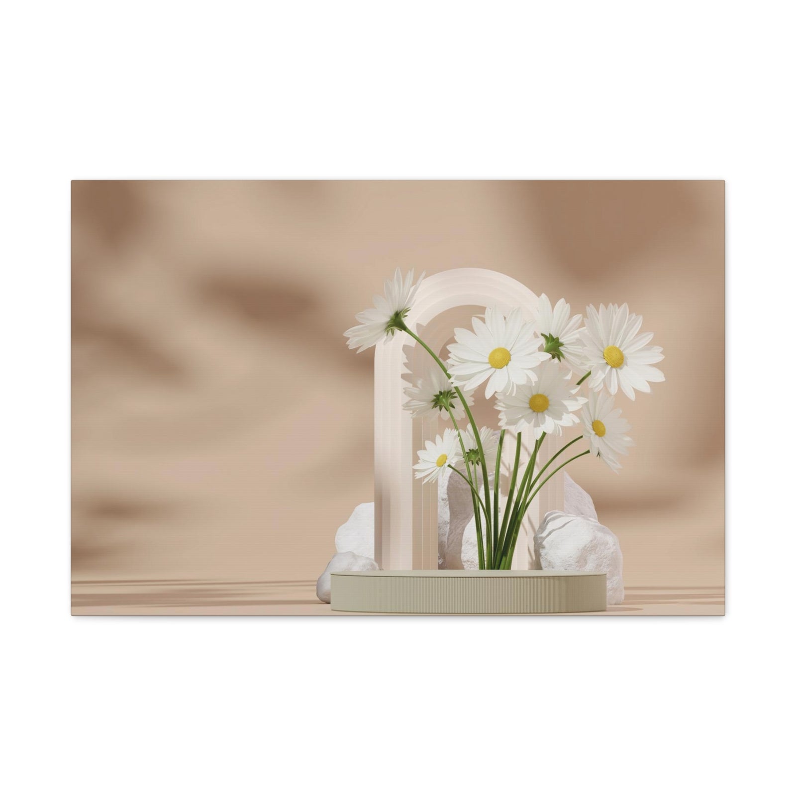 Daisy Flower and White Rocks Flower Canvas Wall Art for Home Decor Ready-to-Hang-Express Your Love Gifts