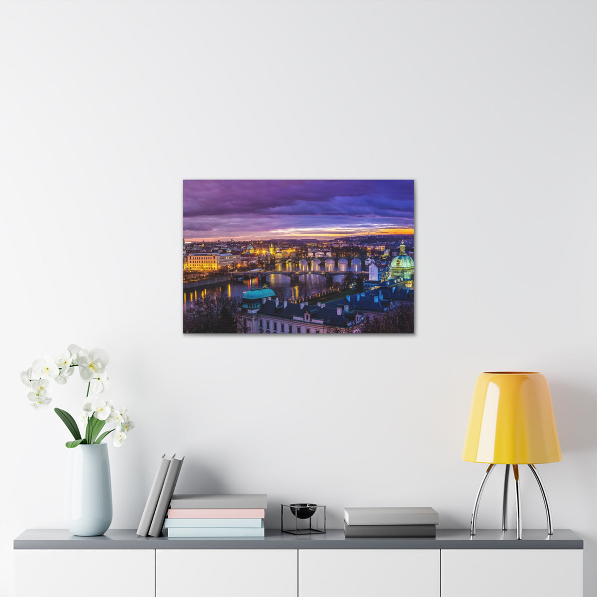 Prague Night Skyline Canvas Artwork High-Quality Breathtaking Stunning Cityscape for Home Decor Ready to Hang-Express Your Love Gifts