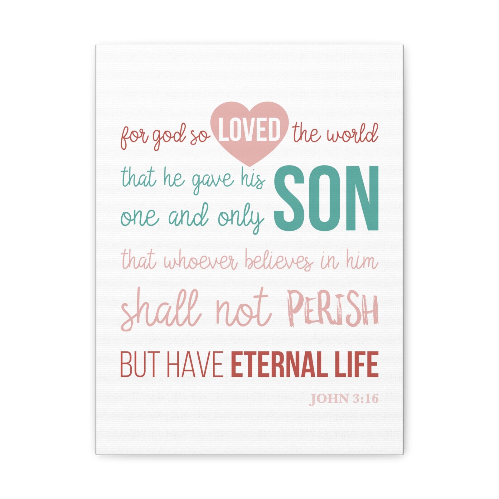 Scripture Canvas For God So Love John 3:16 Christian Wall Art Bible Verse Print Ready To Hang-Express Your Love Gifts
