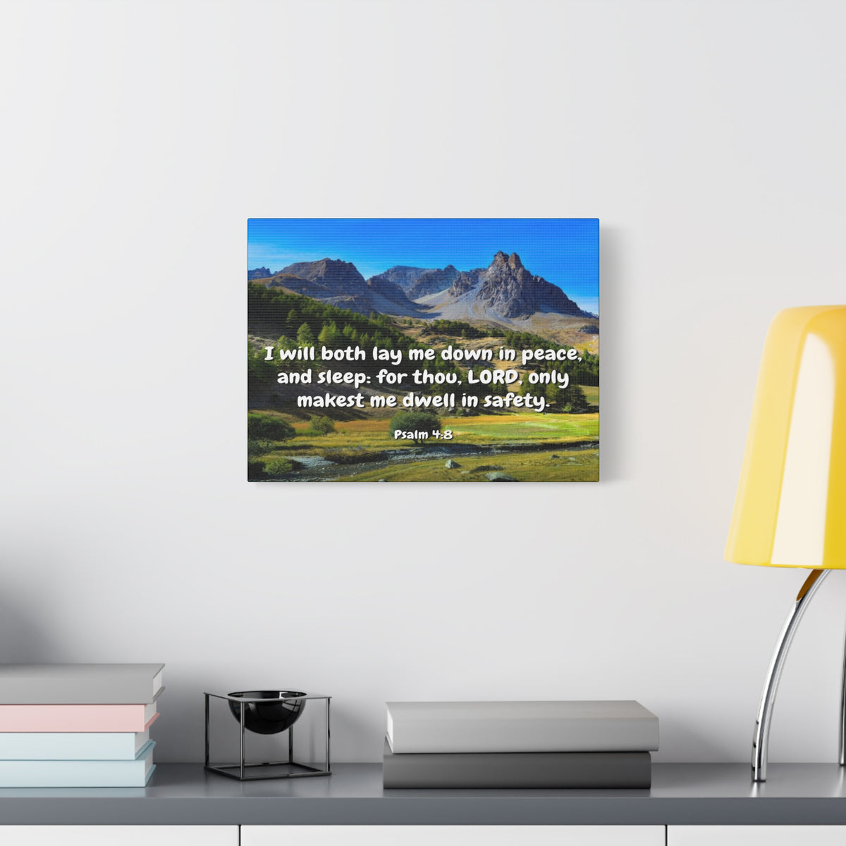 Scripture Canvas Dwell In Safety Psalms 4:8 Christian Wall Art Bible Verse Print Ready to Hang-Express Your Love Gifts