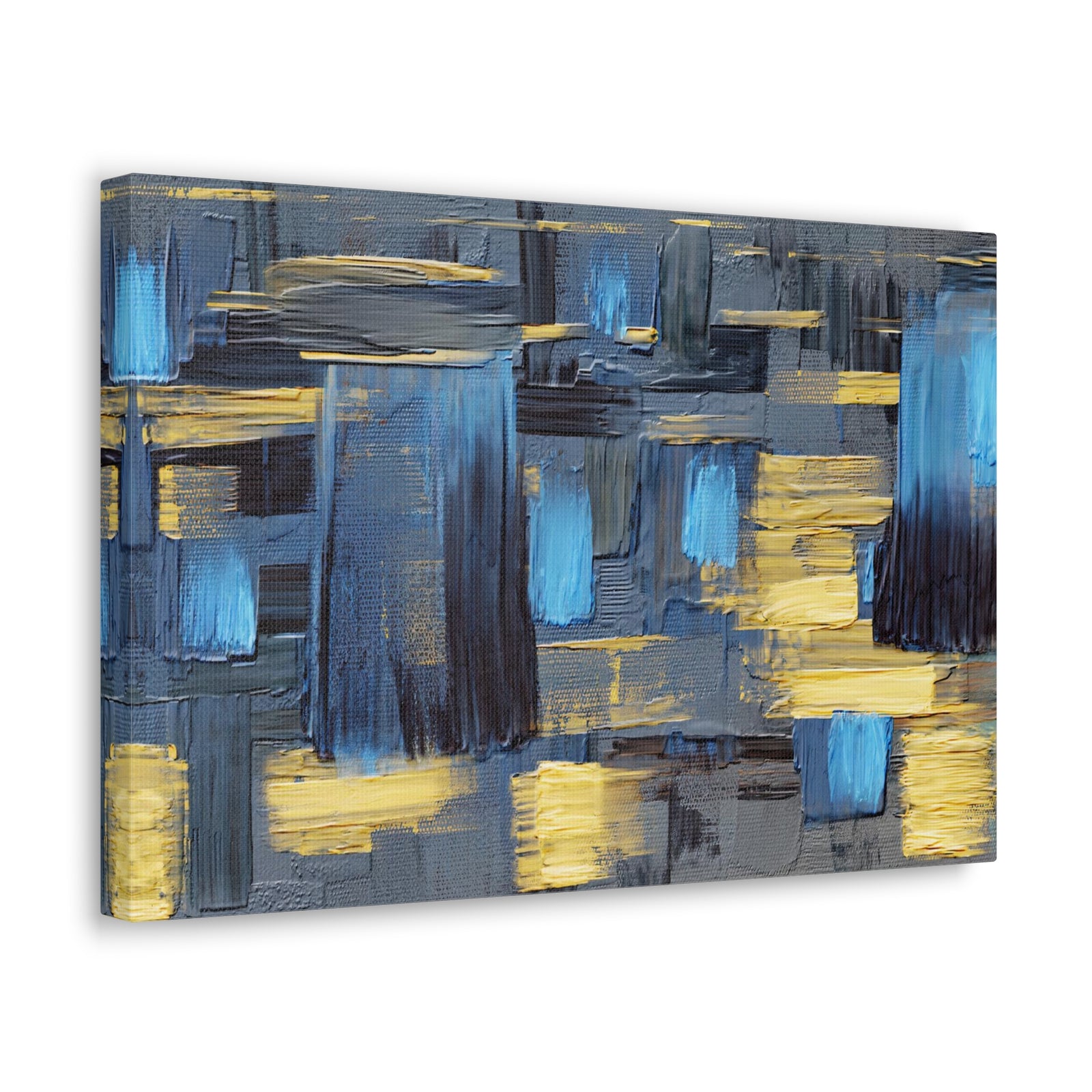 Textured Abstract Acrylic Painting Hand Painted Blue Black Yellow Canvas Wall Art for Home Decor Ready-to-Hang-Express Your Love Gifts